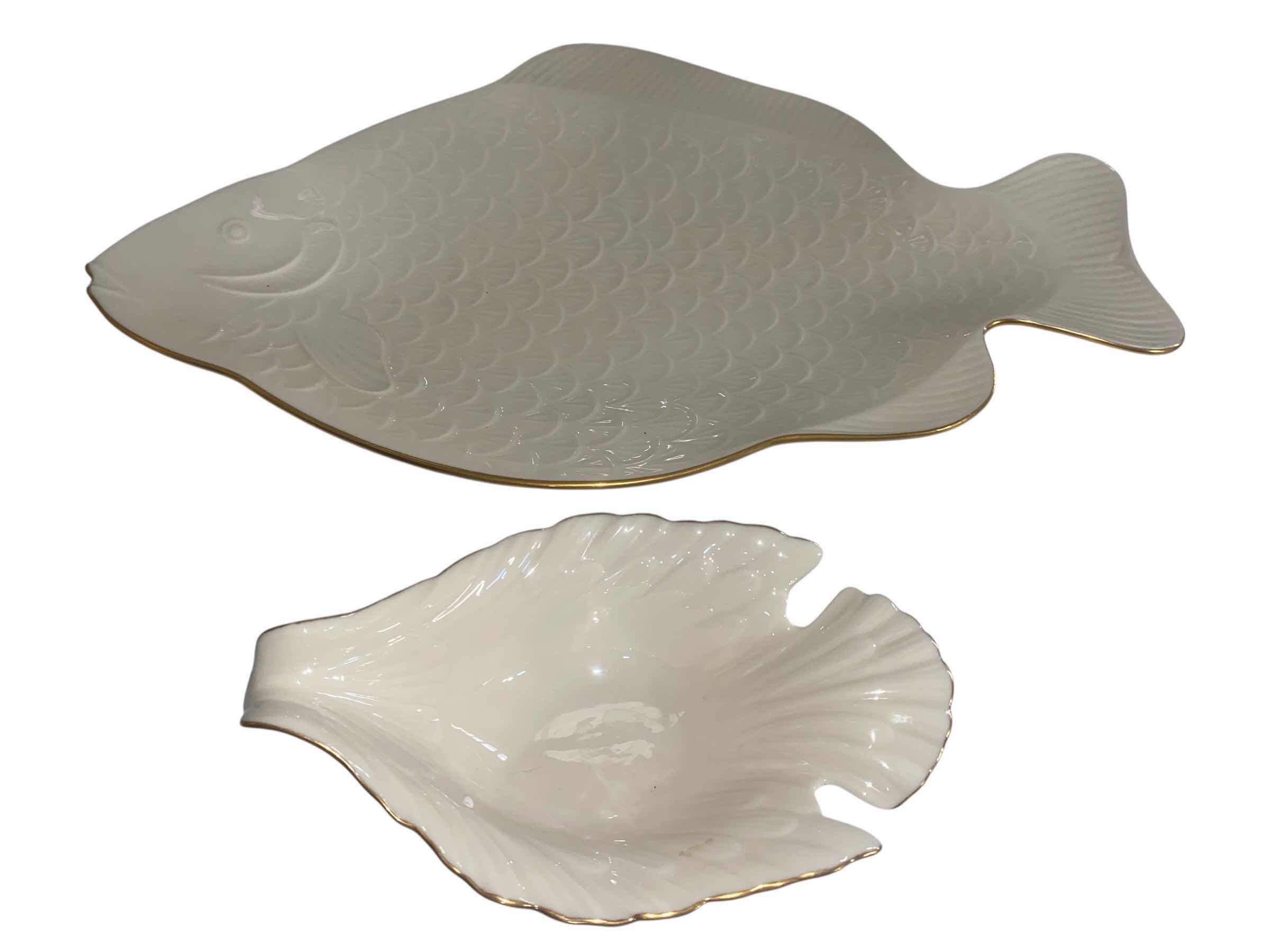 Photo 1 of VINTAGE LENOX IVORY & GOLD FISH SERVING PLATE 17” & BIWL 8”