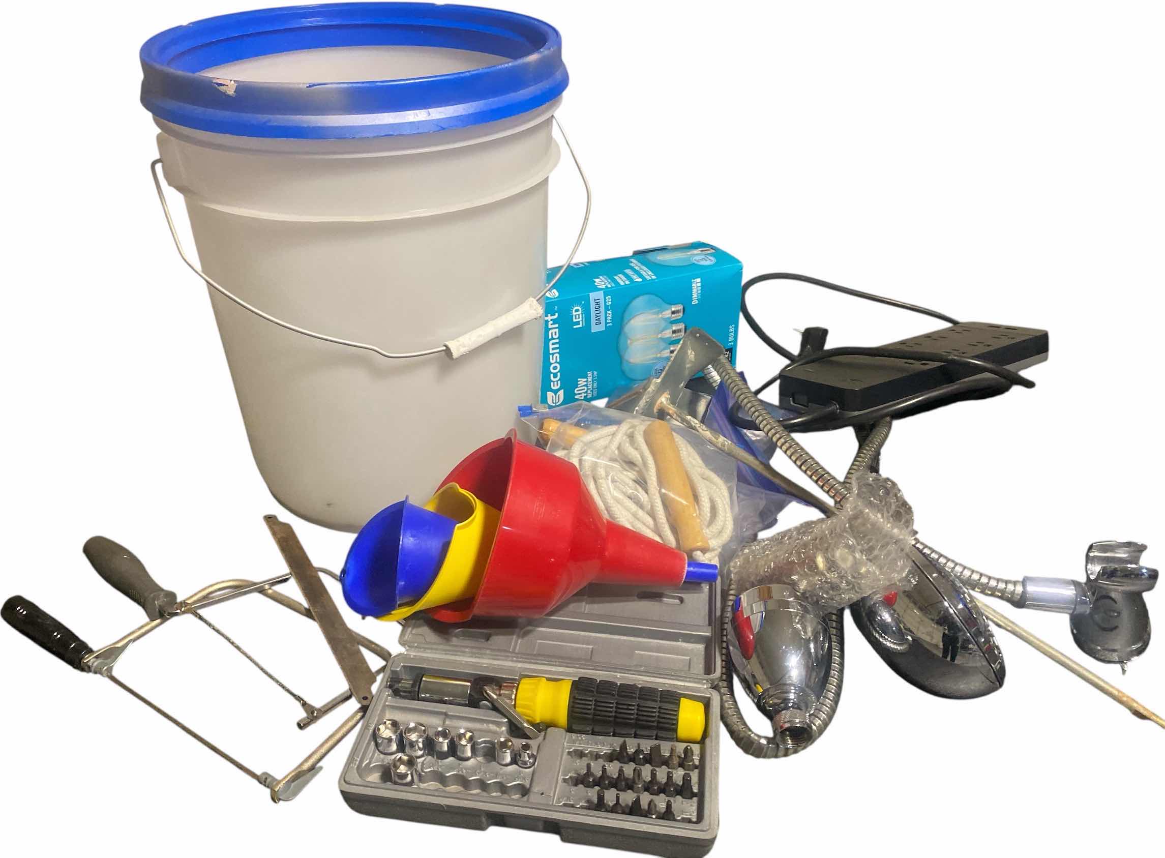 Photo 1 of ASSORTED HOUSEHOLD GARAGE ITEMS IN BUCKET