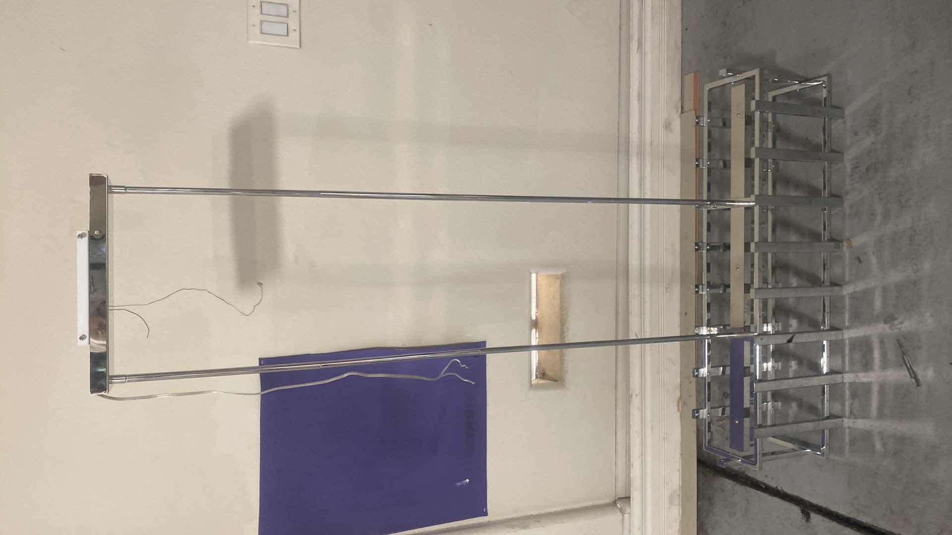 Photo 1 of CONTEMPORARY 9 LIGHT LINEAR GLACIER GLASS ISLAND CHANDELIER WITH CHROME FINISH FIXTURE 36” X 7 3/4” H10 1/4”, OVERALL HEIGHT AS SHOWN 5’ (4 rods 12” each, can adjust by removing rod.)