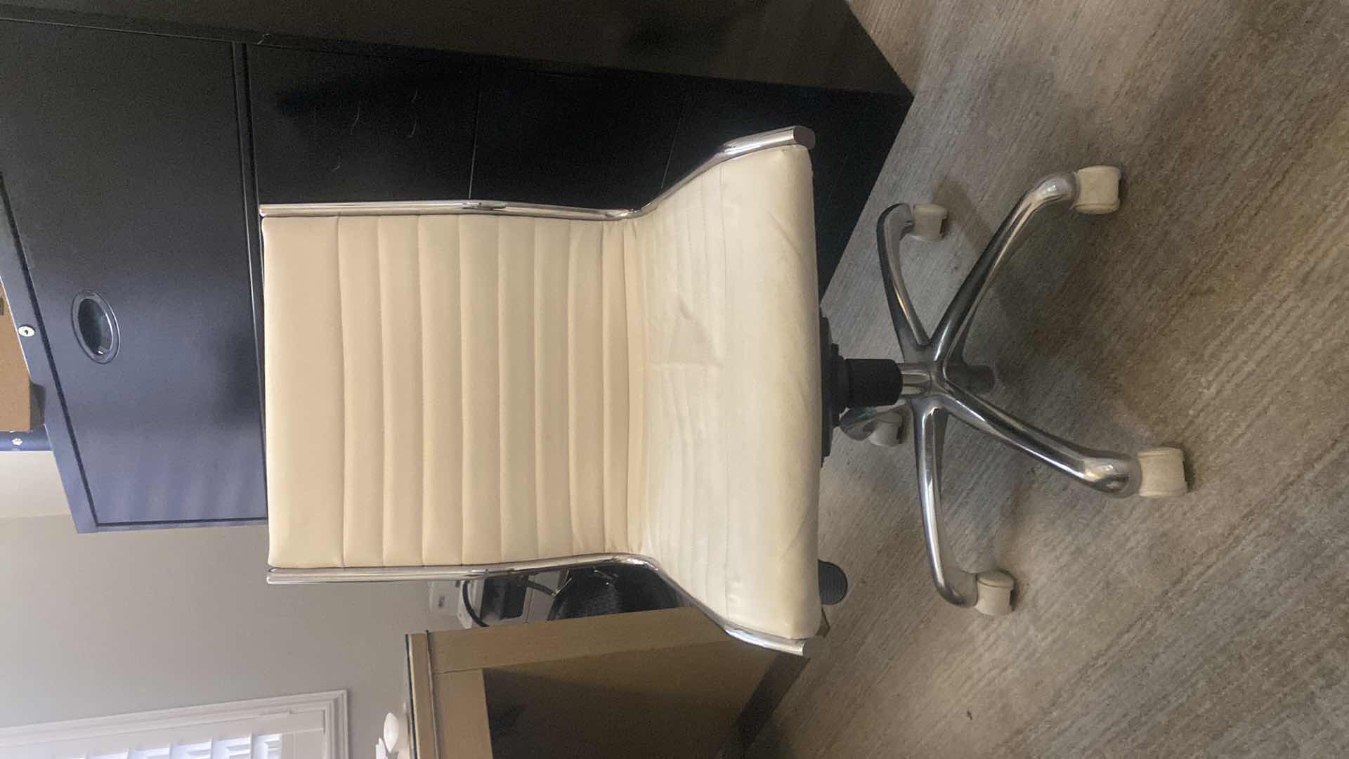 Photo 1 of EURO STYLE MODERN OFF WHITE ADJUSTABLE DESK CHAIR WITH CHROME TRIM & LEGS