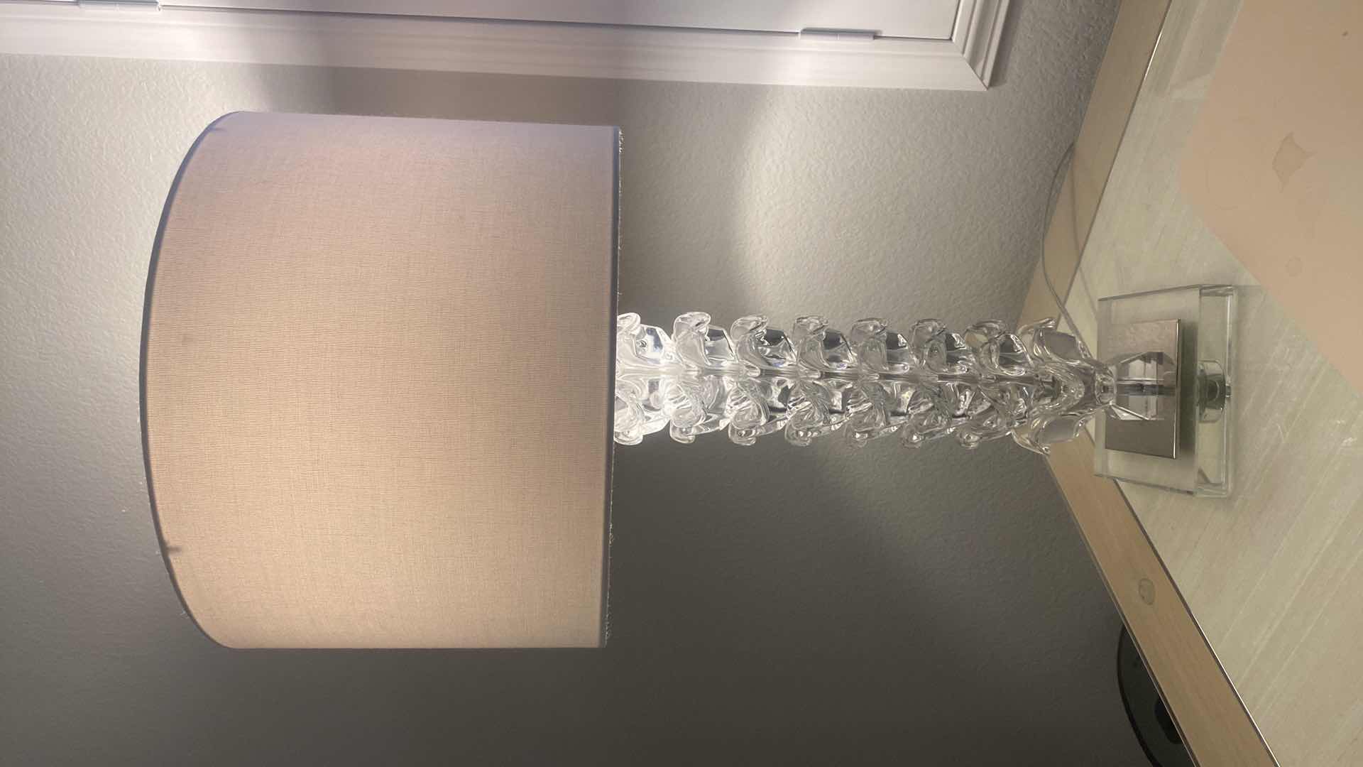 Photo 1 of ZGALLERIE CRYSTAL TABLE LAMP WITH CHROME & GLASS BASE H29” (2 AVAILABLE EACH SOLD SEPARATELY)