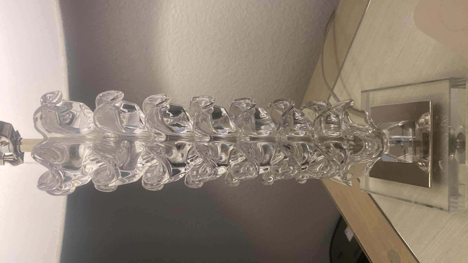 Photo 1 of ZGALLERIE CRYSTAL TABLE LAMP WITH CHROME & GLASS BASE H29” (2 AVAILABLE EACH SOLD SEPARATELY)