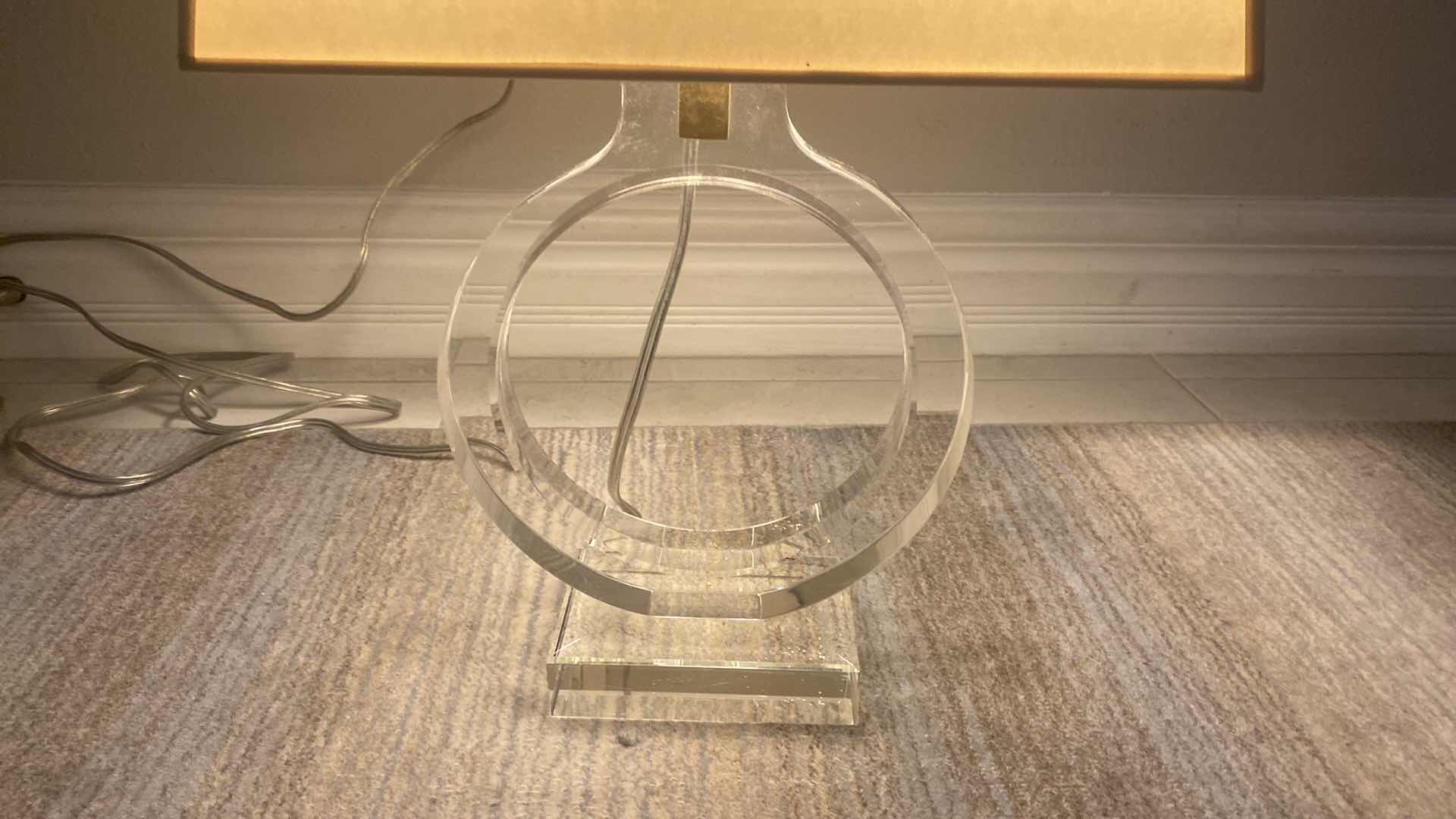 Photo 1 of DESIGNER LUCITE TABLE LAMP WITH RECTANGULAR SHADE 13 1/2“ X 21“