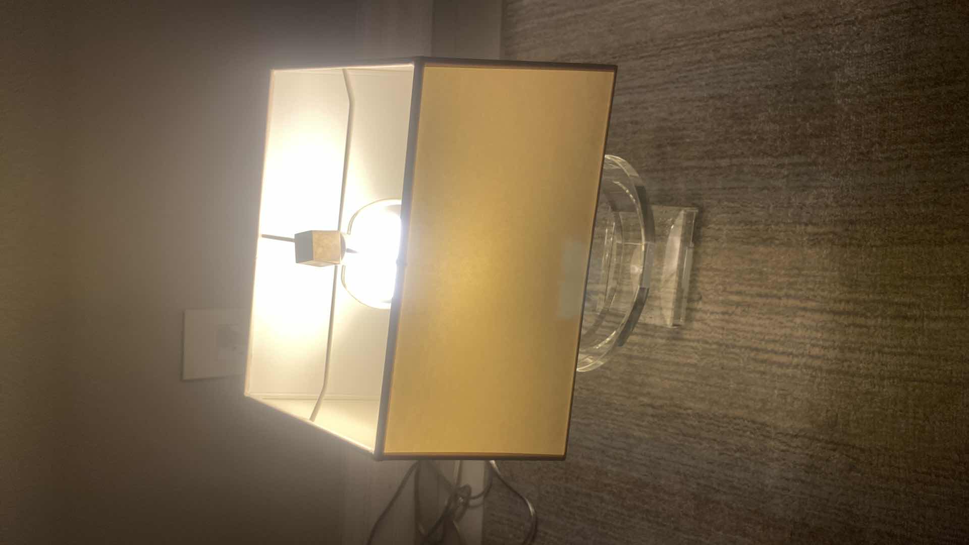 Photo 1 of DESIGNER LUCITE TABLE LAMP WITH RECTANGULAR SHADE 13 1/2“ X 21“