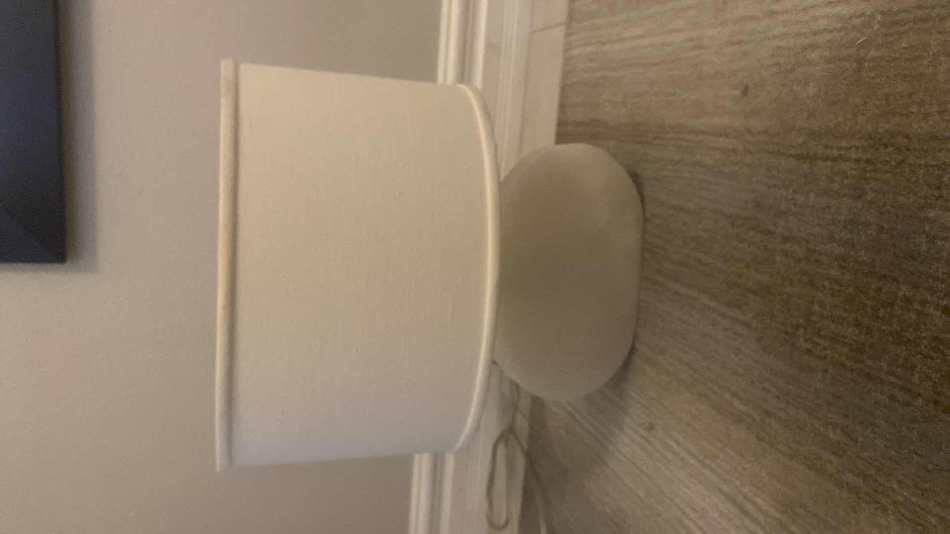 Photo 1 of QUARTZ TABLE LAMP WITH LINEN SHADE 15” X 17”