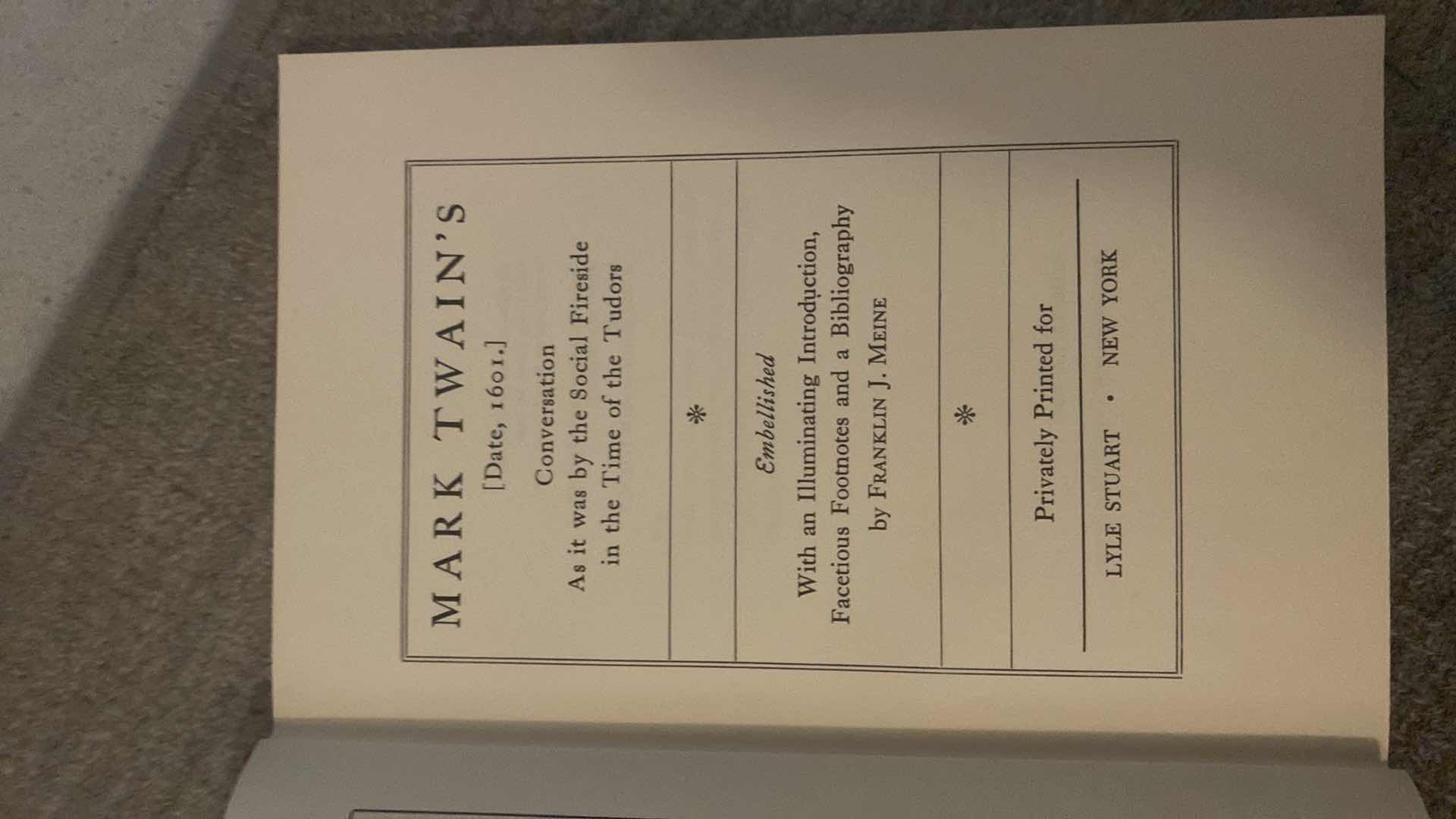 Photo 1 of VINTAGE MARK TWAINS 1601 BOOK WITH CASE