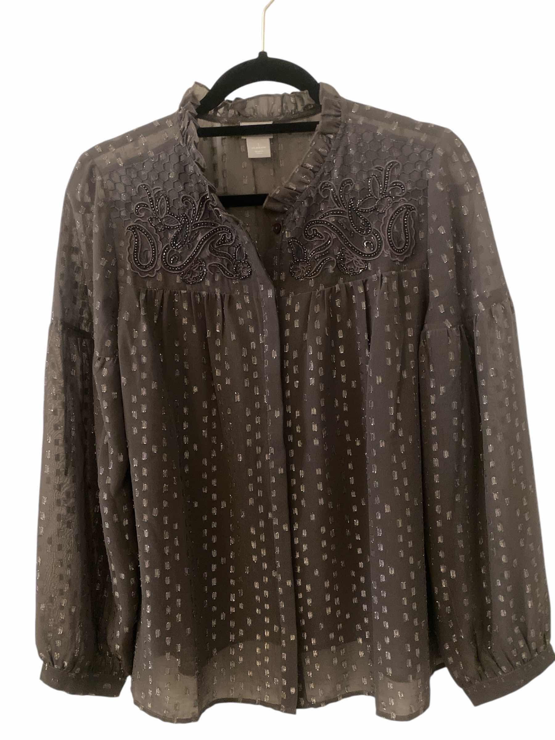 Photo 1 of WOMENS CHICOS GRAY EMBELLISHED BLOUSE SIZE 1 (8-10 MEDIUM)