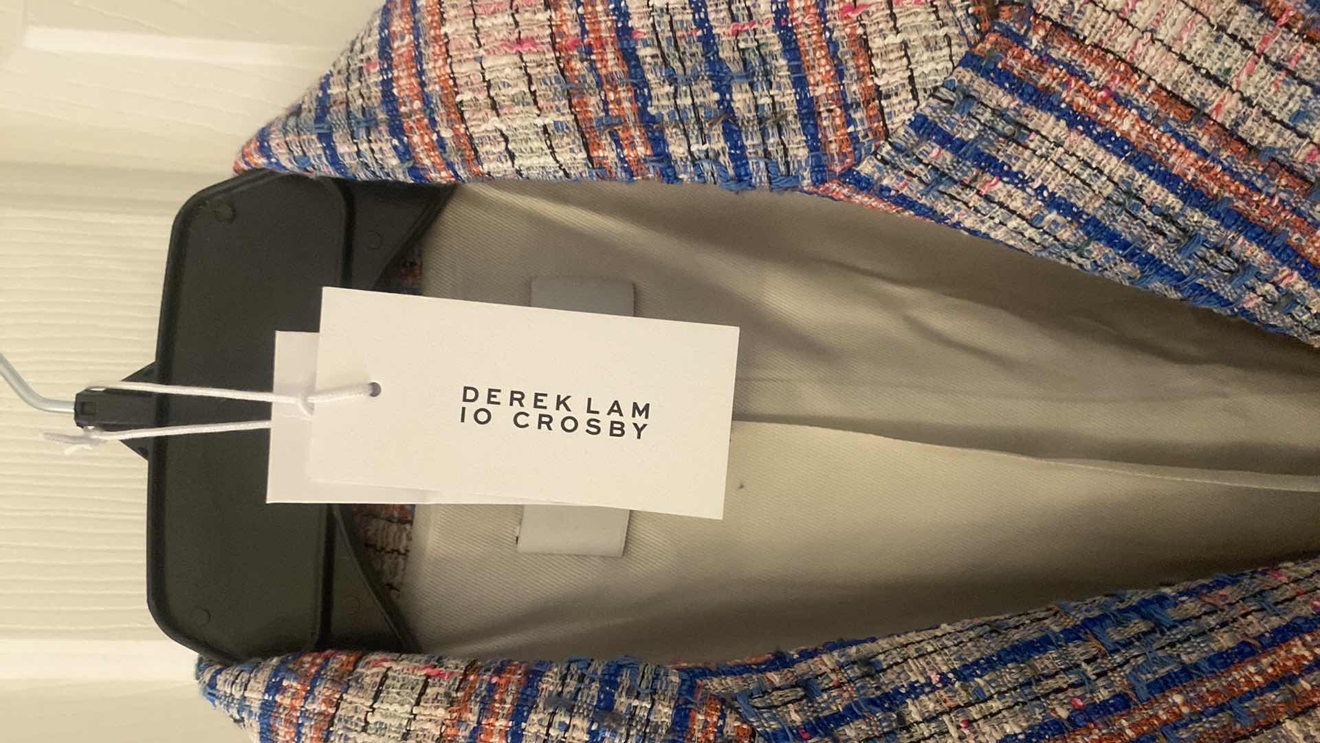 Photo 1 of WOMENS DESIGNER DEREK LAM 10 ASSILA SINGLE BREASTED BRAID TRIM JACKET IN BLUE MULTI BRACELET SLEEVES SIZE 8