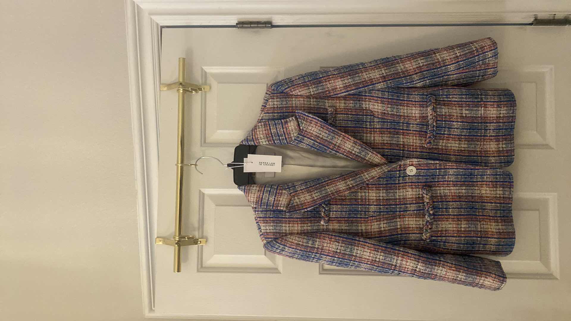 Photo 1 of WOMENS DESIGNER DEREK LAM 10 ASSILA SINGLE BREASTED BRAID TRIM JACKET IN BLUE MULTI BRACELET SLEEVES SIZE 8