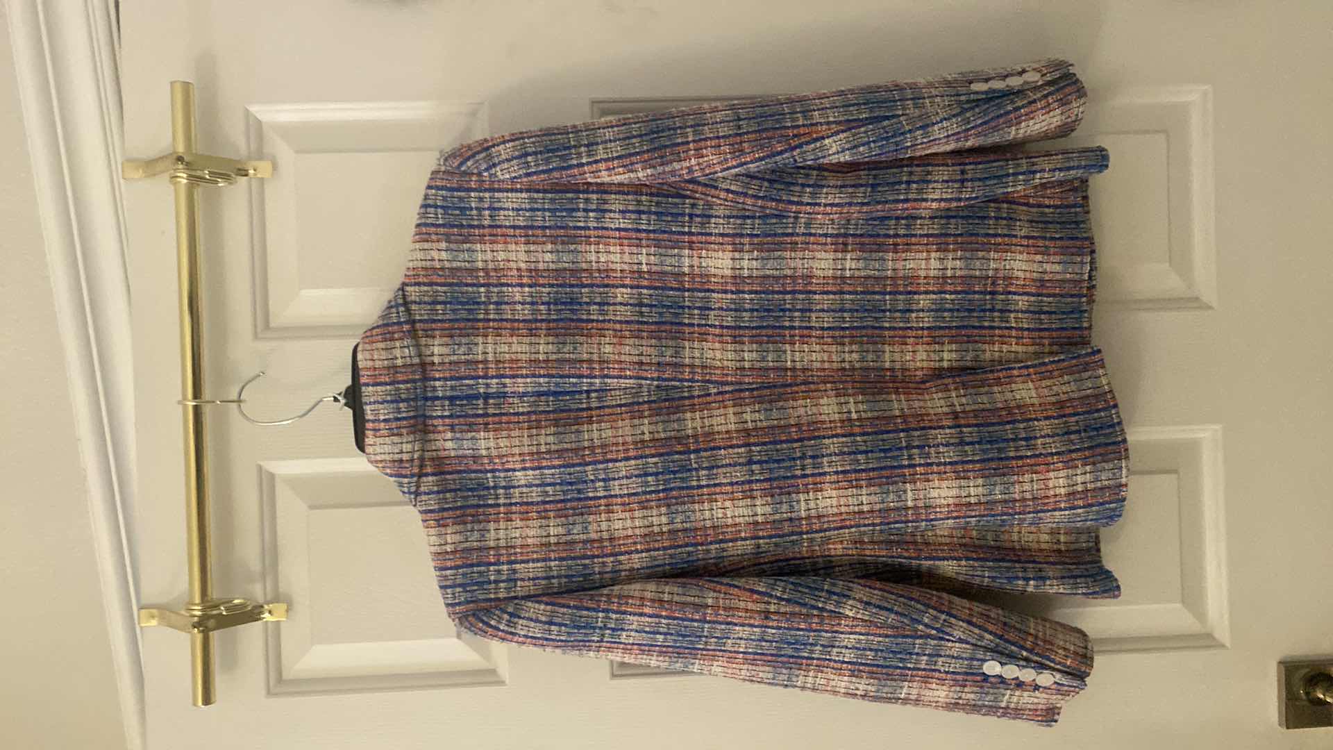 Photo 1 of WOMENS DESIGNER DEREK LAM 10 ASSILA SINGLE BREASTED BRAID TRIM JACKET IN BLUE MULTI BRACELET SLEEVES SIZE 8