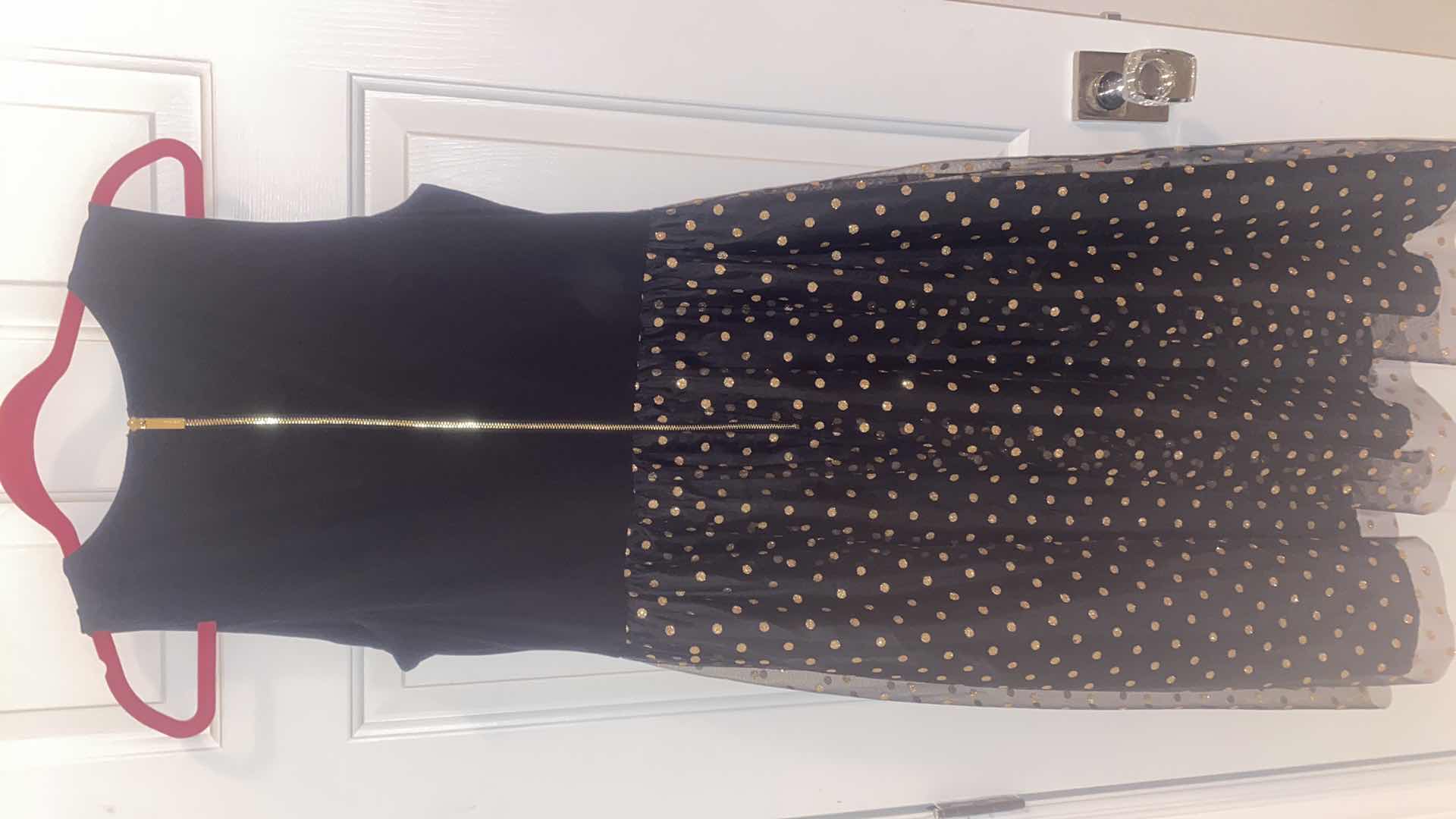 Photo 1 of WOMENS CALVIN KLEIN BLACK WITH TULE & GOLD POLKA DOTS DRESS SIZE 12