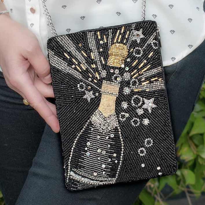 Photo 1 of MARY FRANCES BUBBLY BEADED CROSSBODY BAG WITH ZIPPER, EXTERIOR PHONE POCKET & CHAIN 6“ X 8“