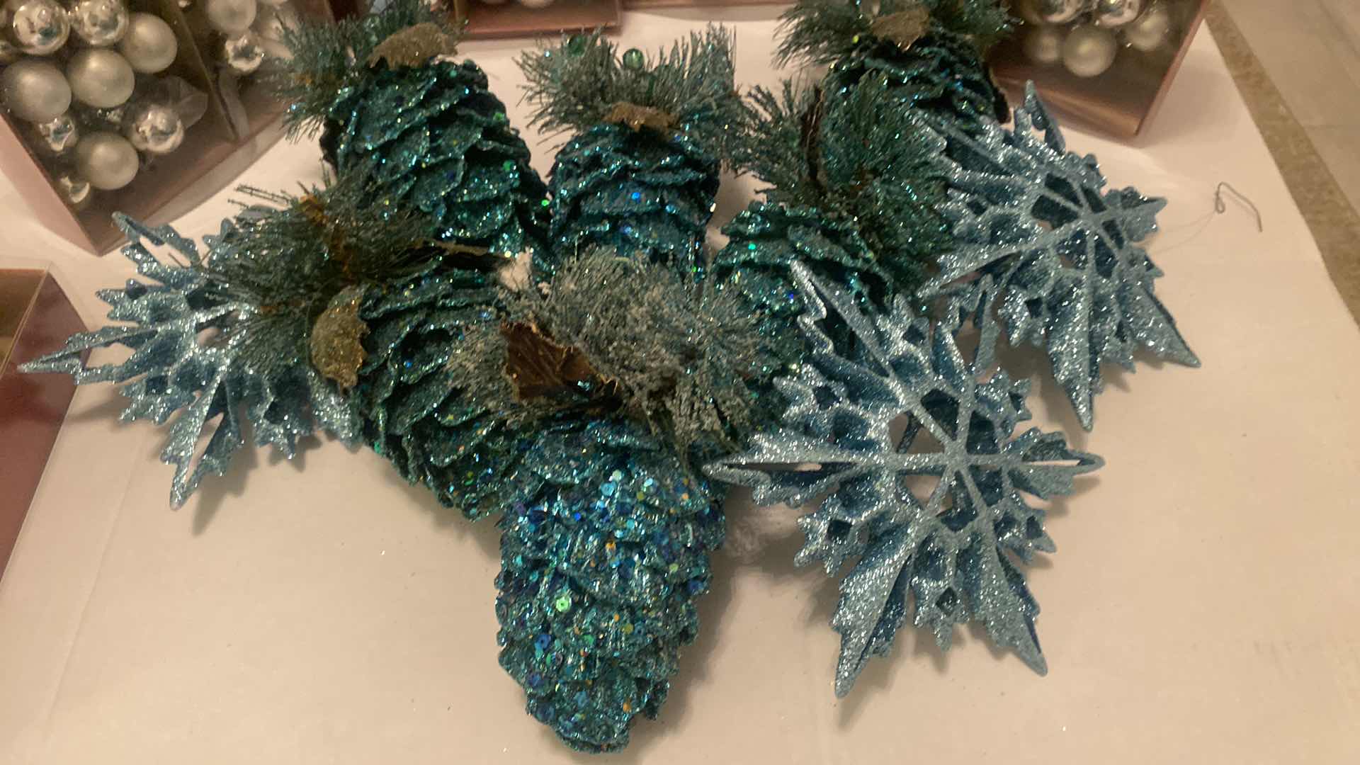 Photo 1 of 14 - ZGALLERIE BLUE CHRISTMAS DECOR PINE CONES ARE 7”