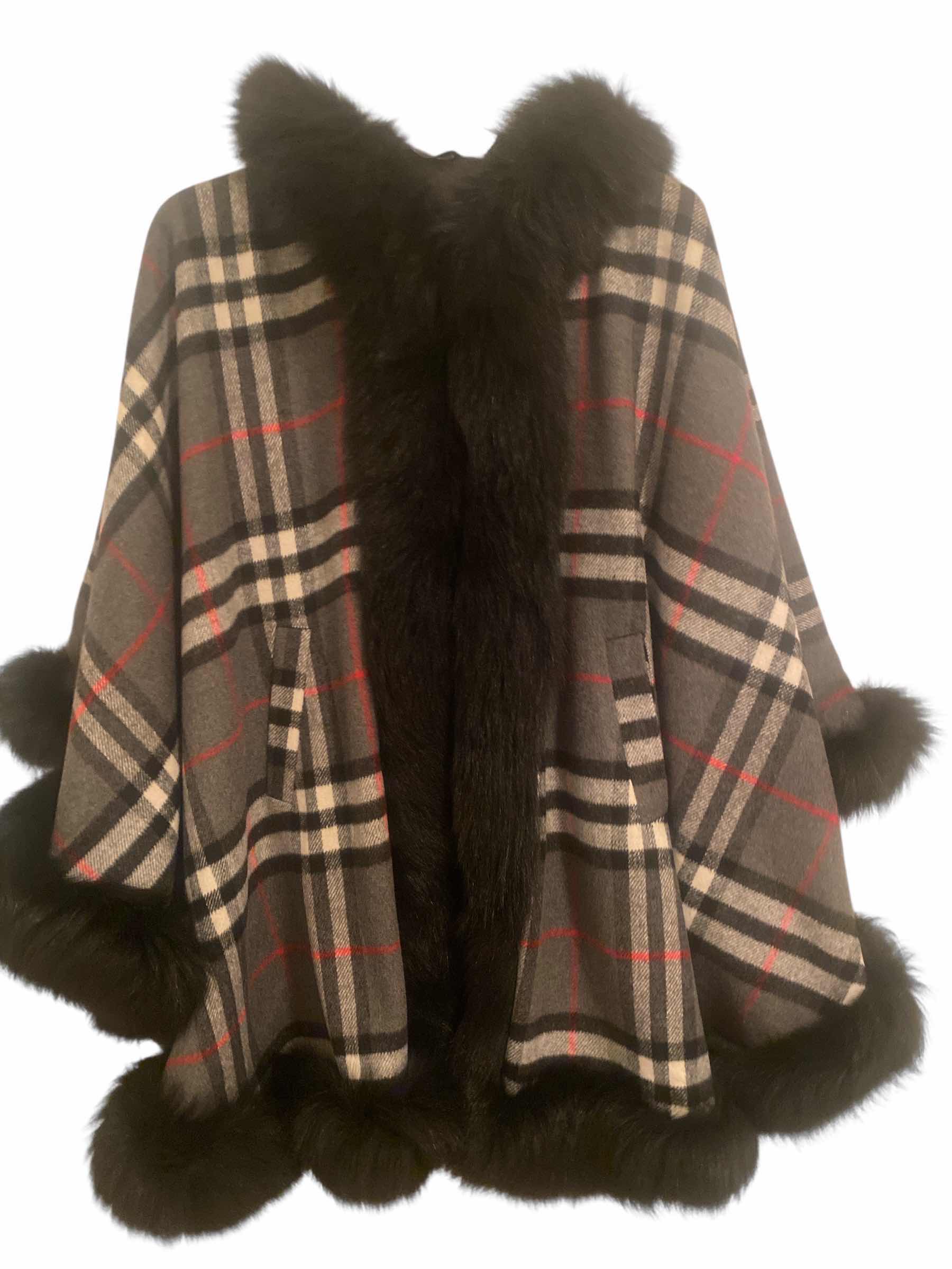 Photo 1 of DESIGNER RIZHIK OVA CASHMERE CAPE WITH HOOD AND FOX FUR TRIM EST SIZE LARGE