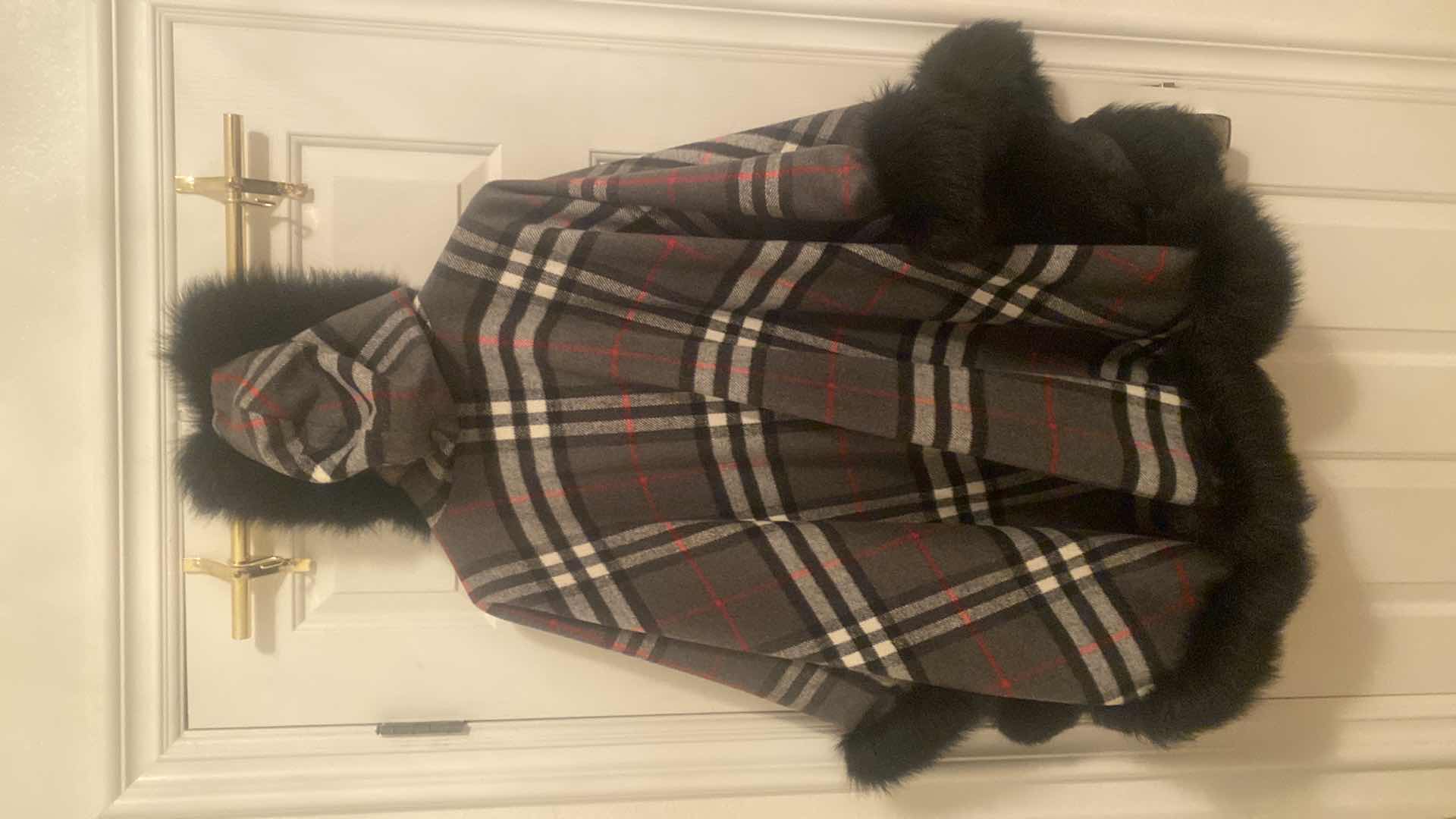 Photo 1 of DESIGNER RIZHIK OVA CASHMERE CAPE WITH HOOD AND FOX FUR TRIM EST SIZE LARGE