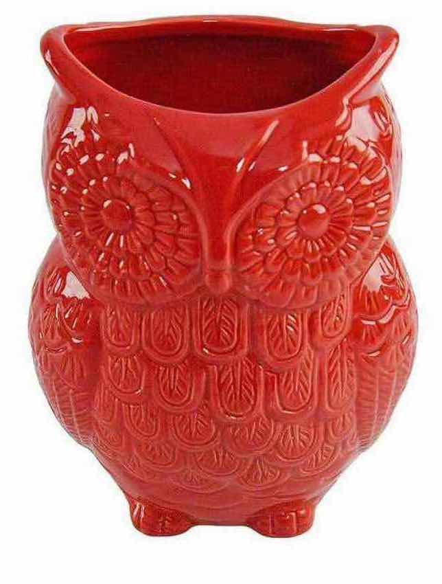 Photo 1 of NEW CASE OF HOME-X CERAMIC OWL DECOR/UTENSIL HOLDER, RED (12 PCS/CASE)