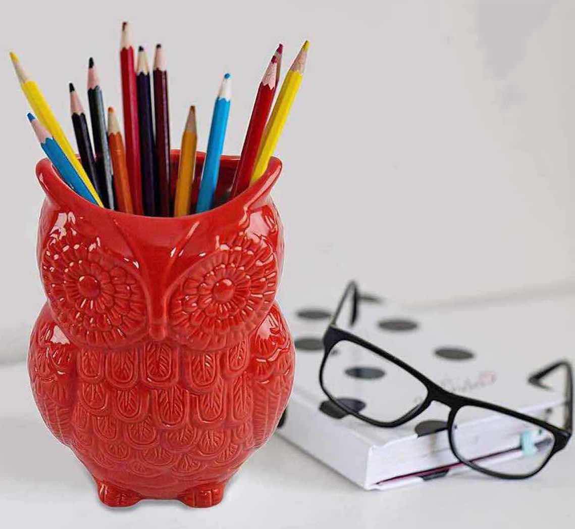 Photo 3 of NEW CASE OF HOME-X CERAMIC OWL DECOR/UTENSIL HOLDER, RED (12 PCS/CASE)