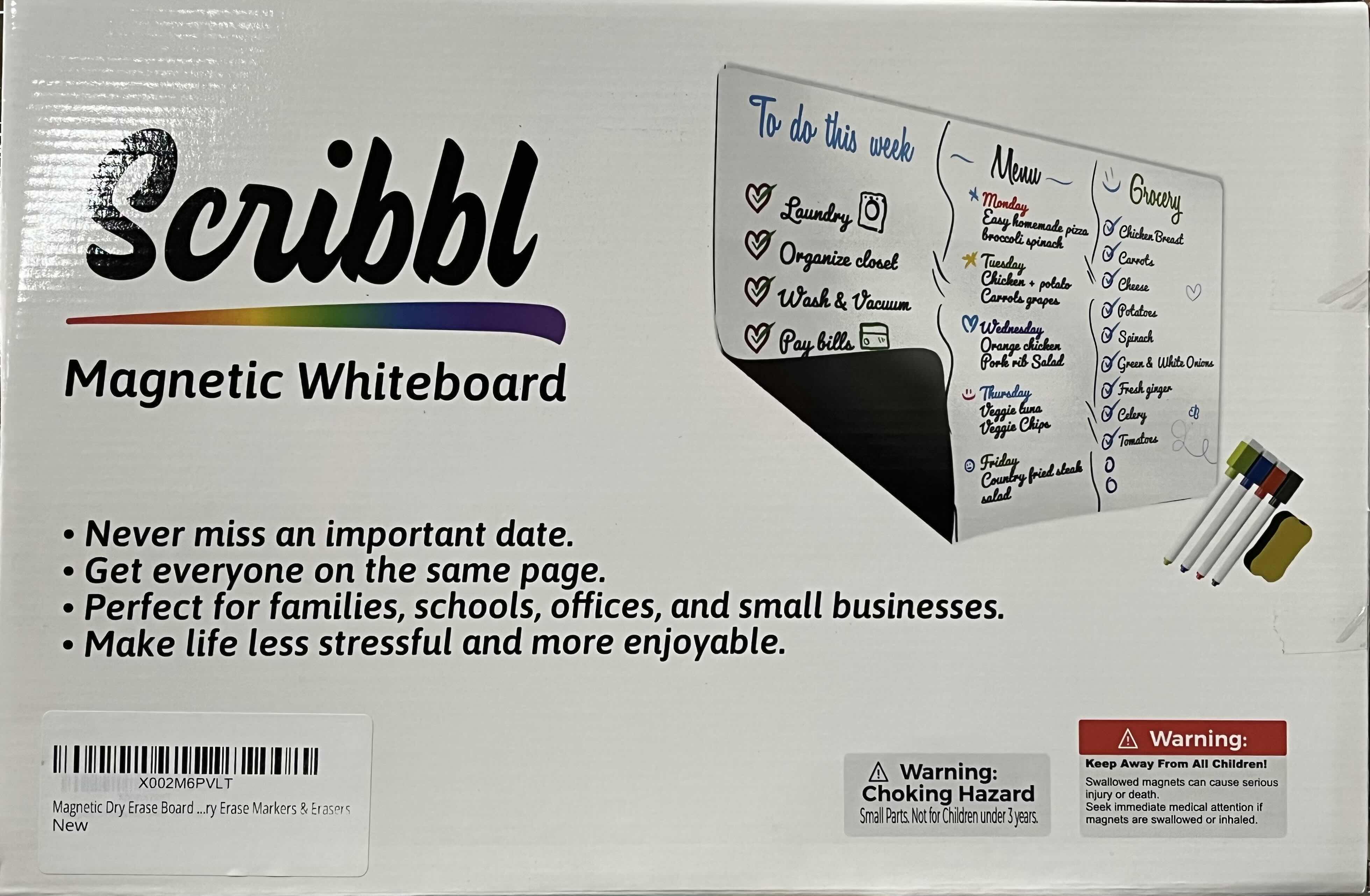 Photo 1 of NEW CASE OF SCRIBBL BLANK WHITE MAGNETIC DRY ERASE BOARD 17” X 11.5” W MARKERS & ERASER (20 SETS PER CASE)