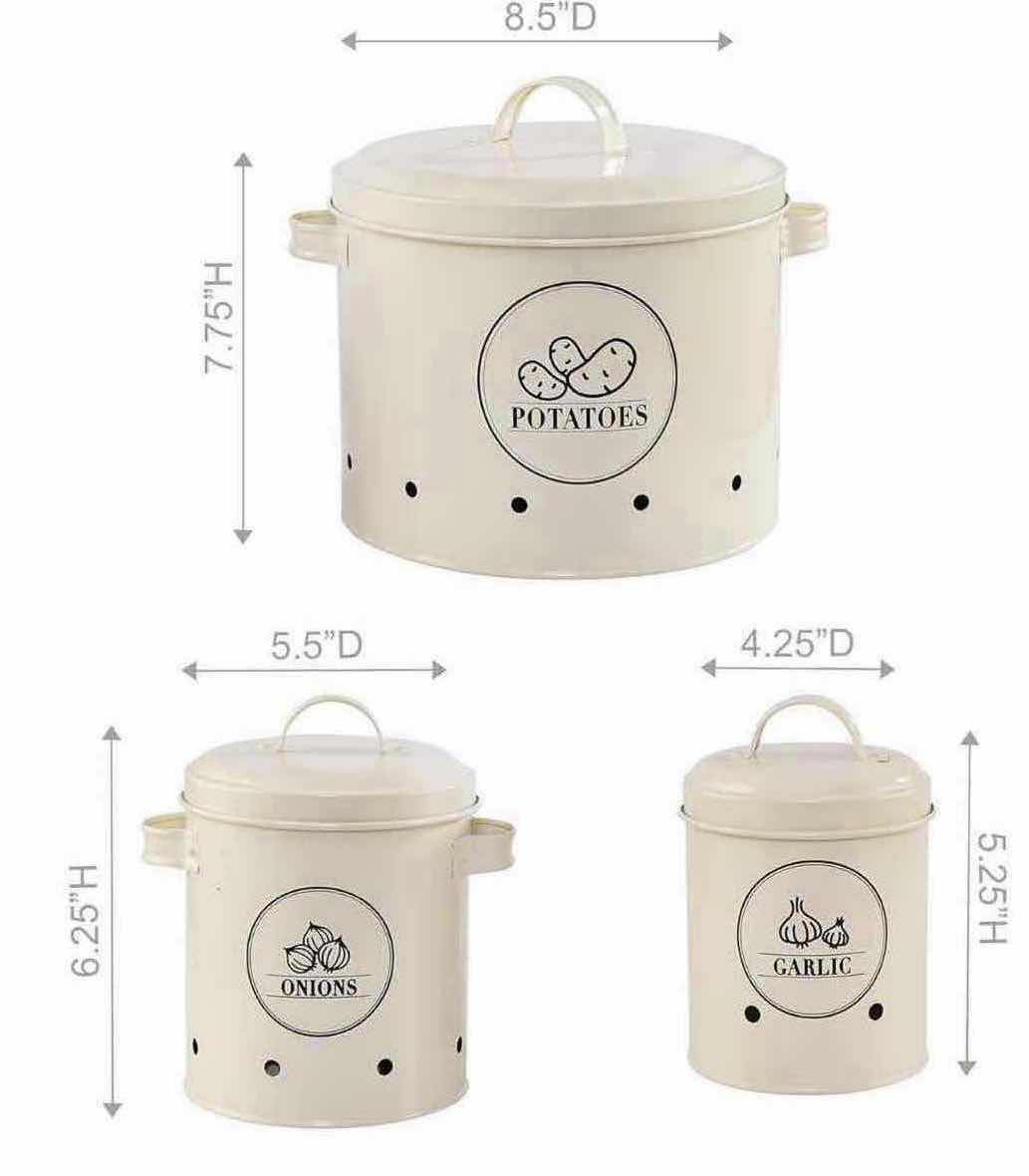Photo 1 of NEW CASE OF HOME-X 3-PC CANISTER SET, POTATO, ONION & GARLIC, CREAM COLOR (4 SETS/CASE)