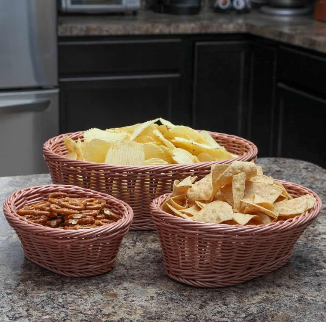 Photo 1 of NEW CASE OF HOME X PLASTIC NESTING OVAL WICKER BASKETS SET OF 3 (12 SETS PER CASE)