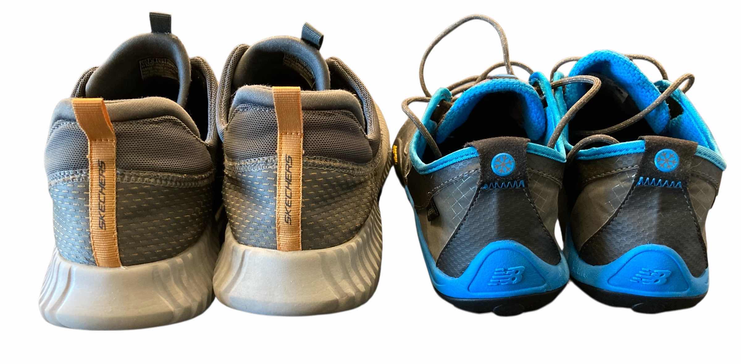 Photo 1 of SKECHERS MENS ELITE FLEX BELBURN GREY/ORANGE TRAINERS & NEW BALANCE MINIMUS GREY/BLUE TRAIL SHOES SIZE 10