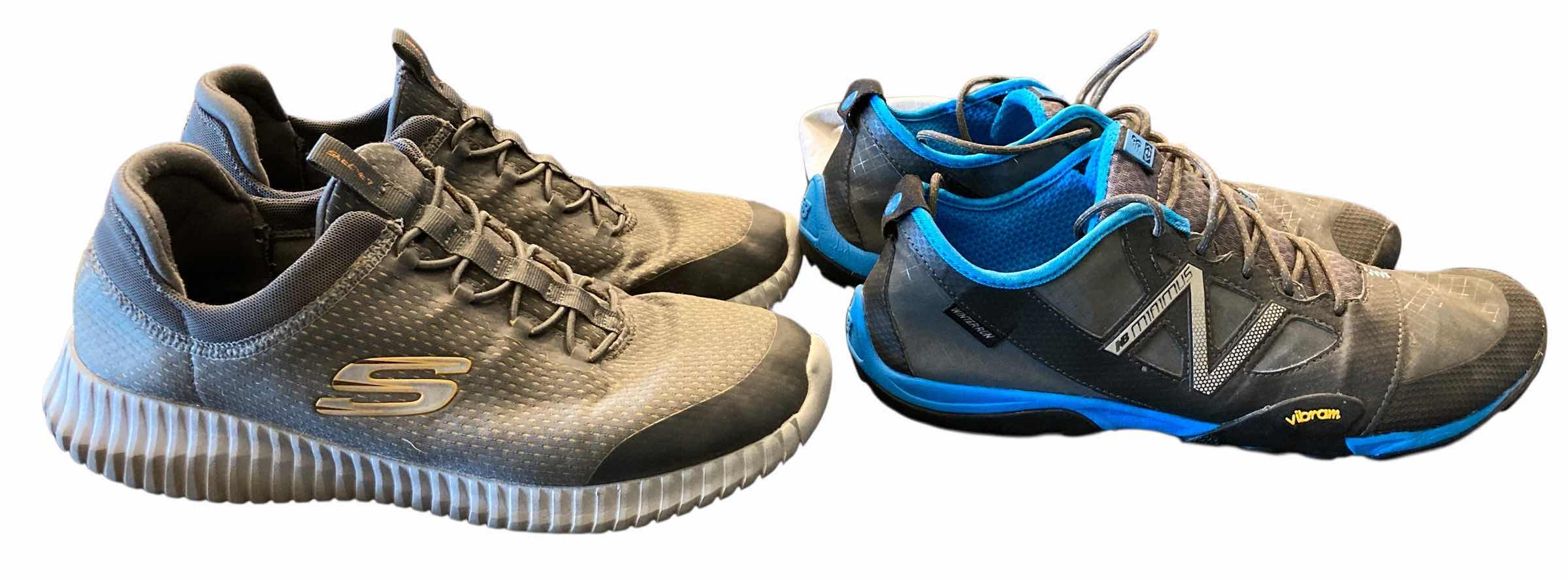 Photo 1 of SKECHERS MENS ELITE FLEX BELBURN GREY/ORANGE TRAINERS & NEW BALANCE MINIMUS GREY/BLUE TRAIL SHOES SIZE 10