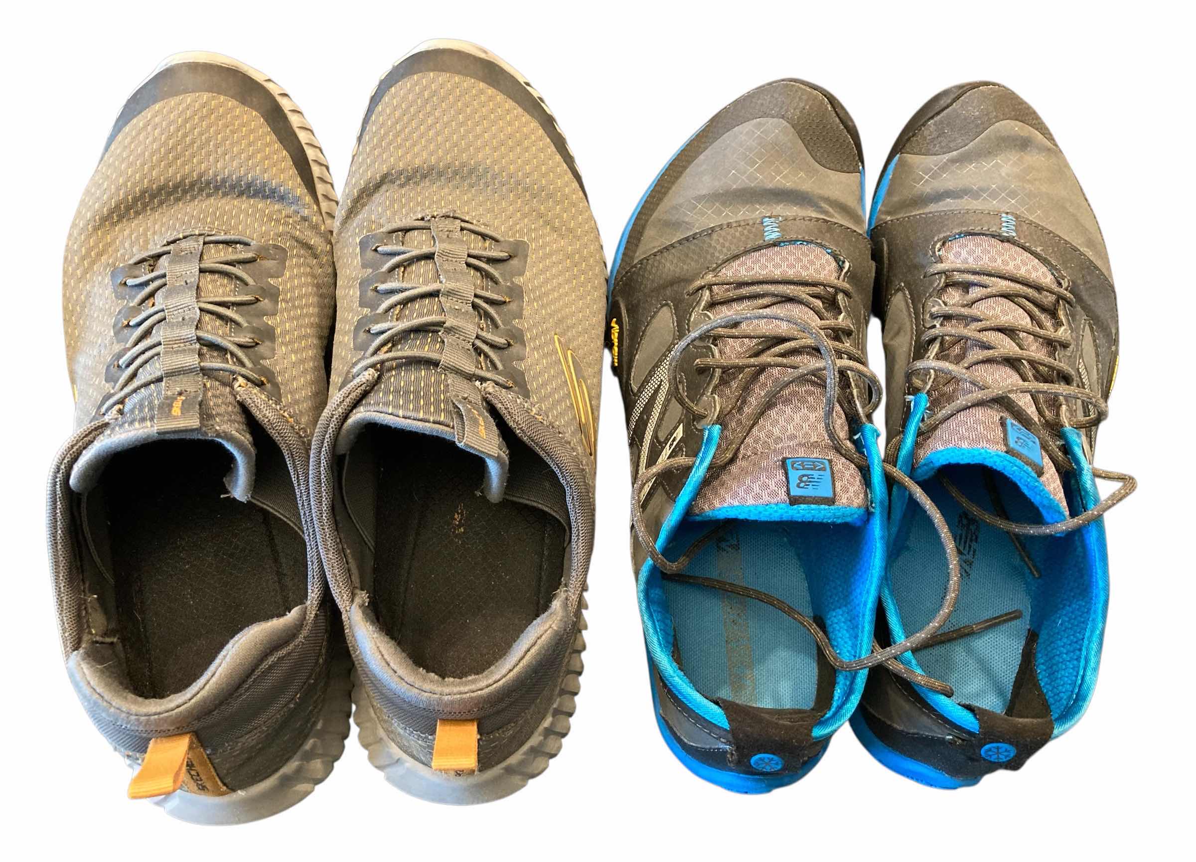 Photo 1 of SKECHERS MENS ELITE FLEX BELBURN GREY/ORANGE TRAINERS & NEW BALANCE MINIMUS GREY/BLUE TRAIL SHOES SIZE 10
