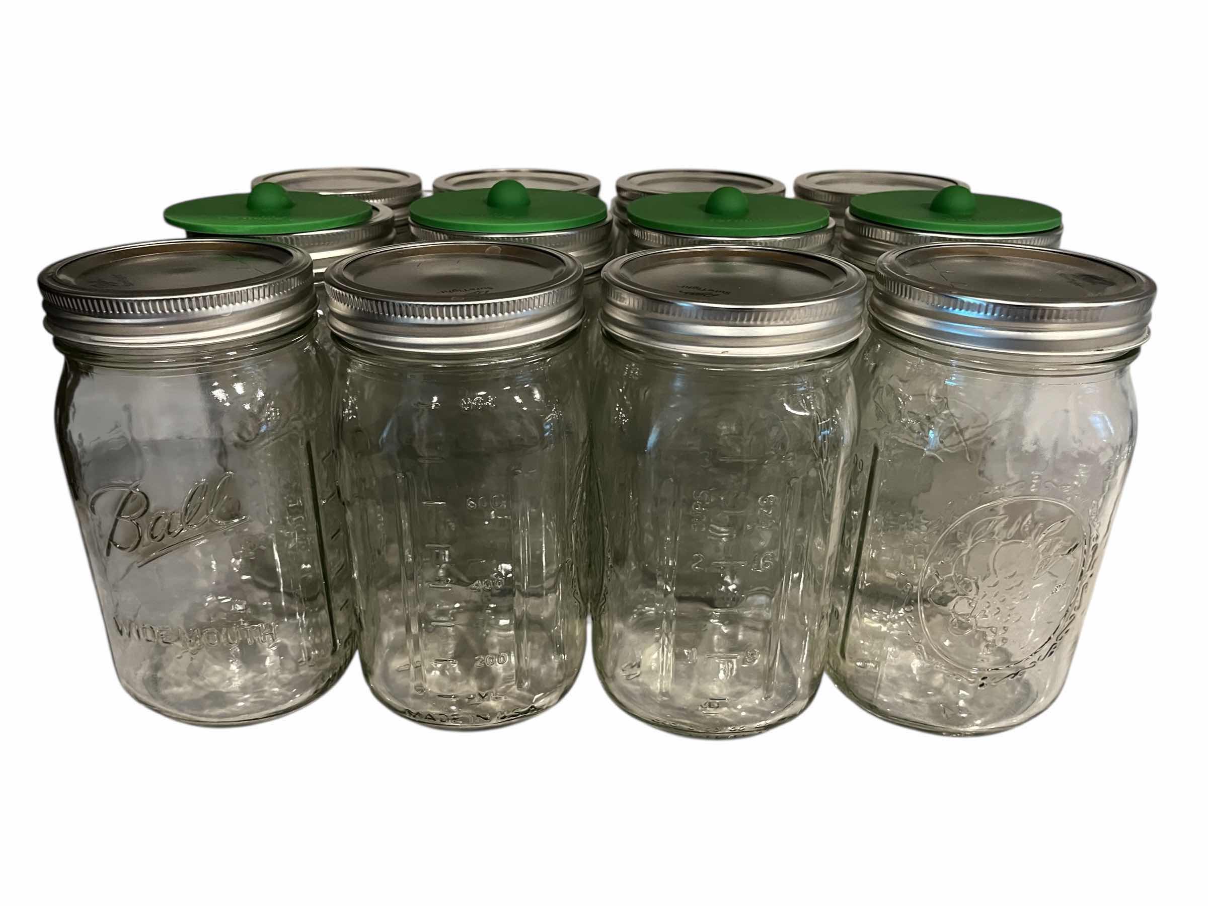 Photo 1 of BALL 800ML MASON JARS W LIDS (12) & 4 FERMILID SILICONE LIDS