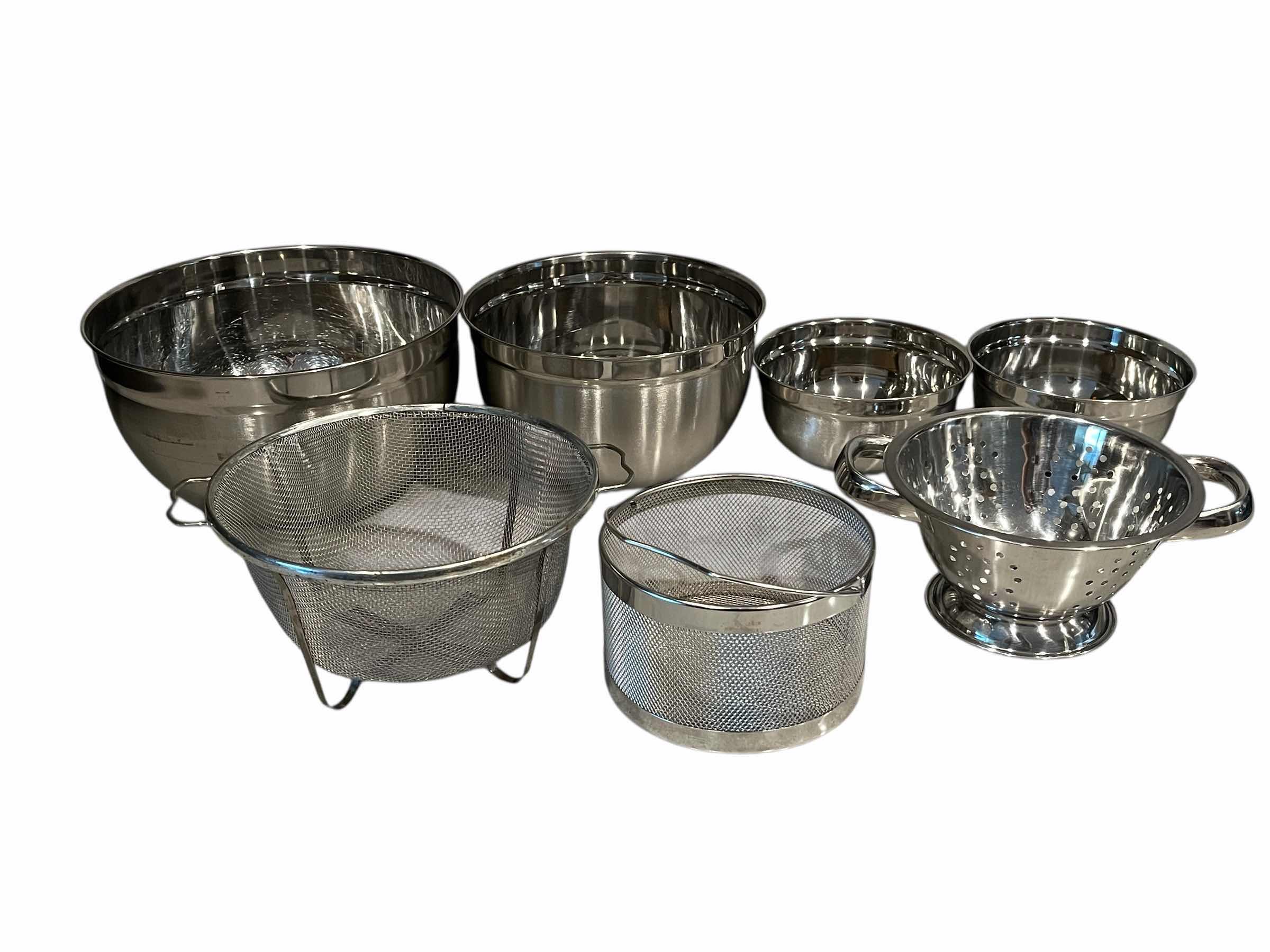Photo 1 of STAINLESS STEEL MIXING BOWL SET (4) & STRAINERS (3)