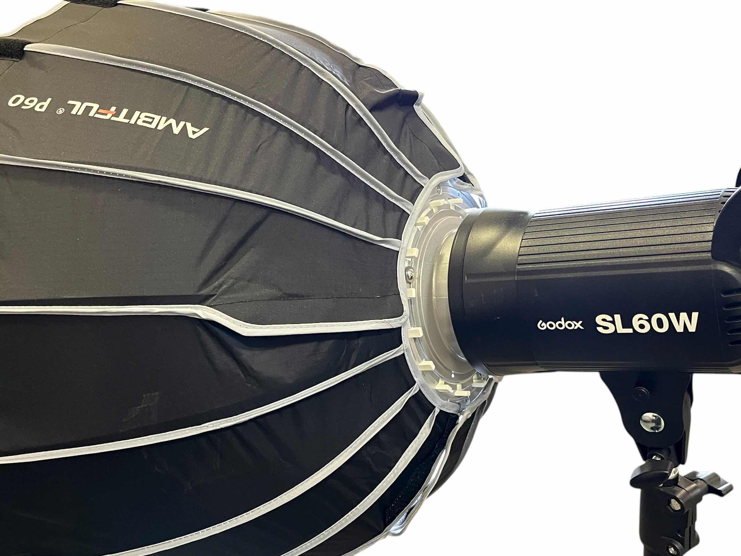 Photo 1 of GODOX SL60W AMBITFUL P60 WHITE LED PHOTOGRAPHY LIGHT W ADJUSTABLE STAND