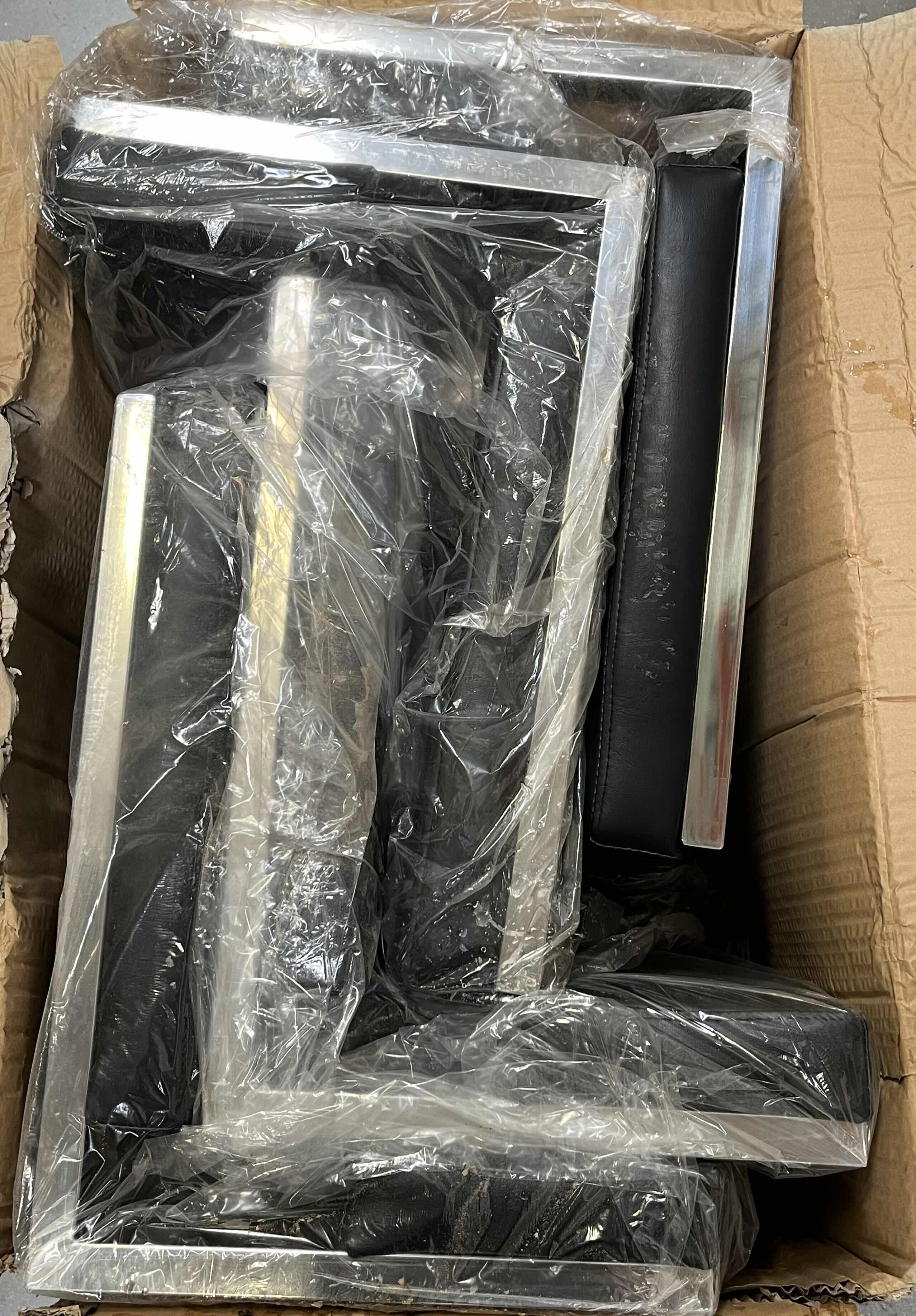 Photo 1 of $200.    SALON EQUIPMENT FACTORY BLACK LEATHER CHROME FRAME SALON CHAIR TOPS ONLY SET OF 4 (READ NOTES)