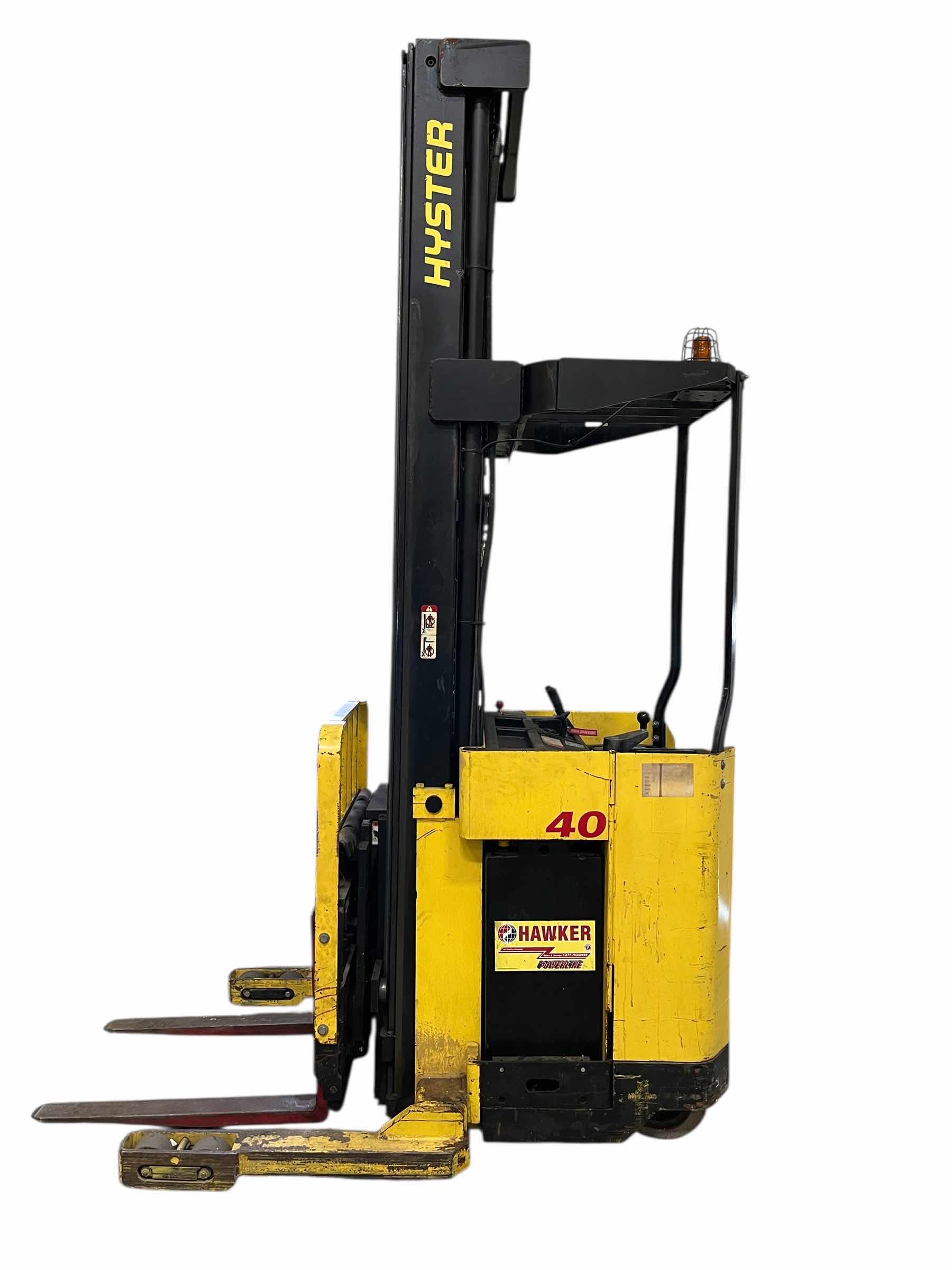Photo 1 of HYSTER ELECTRIC STAND UP LIFT TRUCK FORKLIFT MODEL N40FR YR.2000 & EXIDE LOAD HOG FORKLIFT CHARGER MODEL LH1-12-850 (READ NOTES)