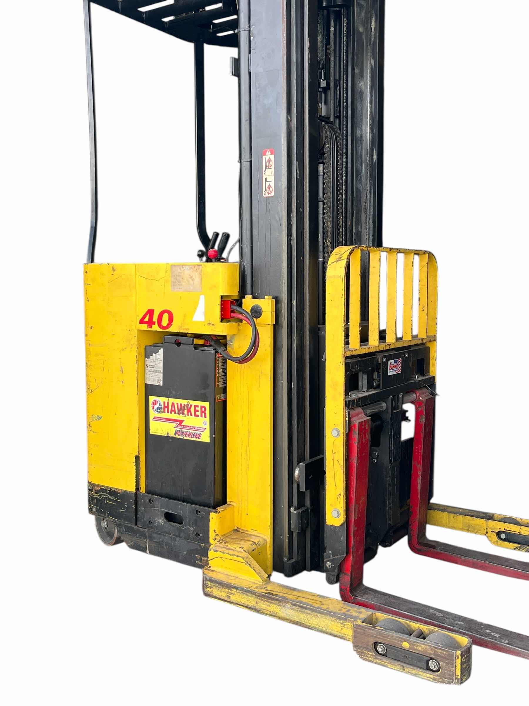 Photo 1 of HYSTER ELECTRIC STAND UP LIFT TRUCK FORKLIFT MODEL N40FR YR.2000 & EXIDE LOAD HOG FORKLIFT CHARGER MODEL LH1-12-850 (READ NOTES)