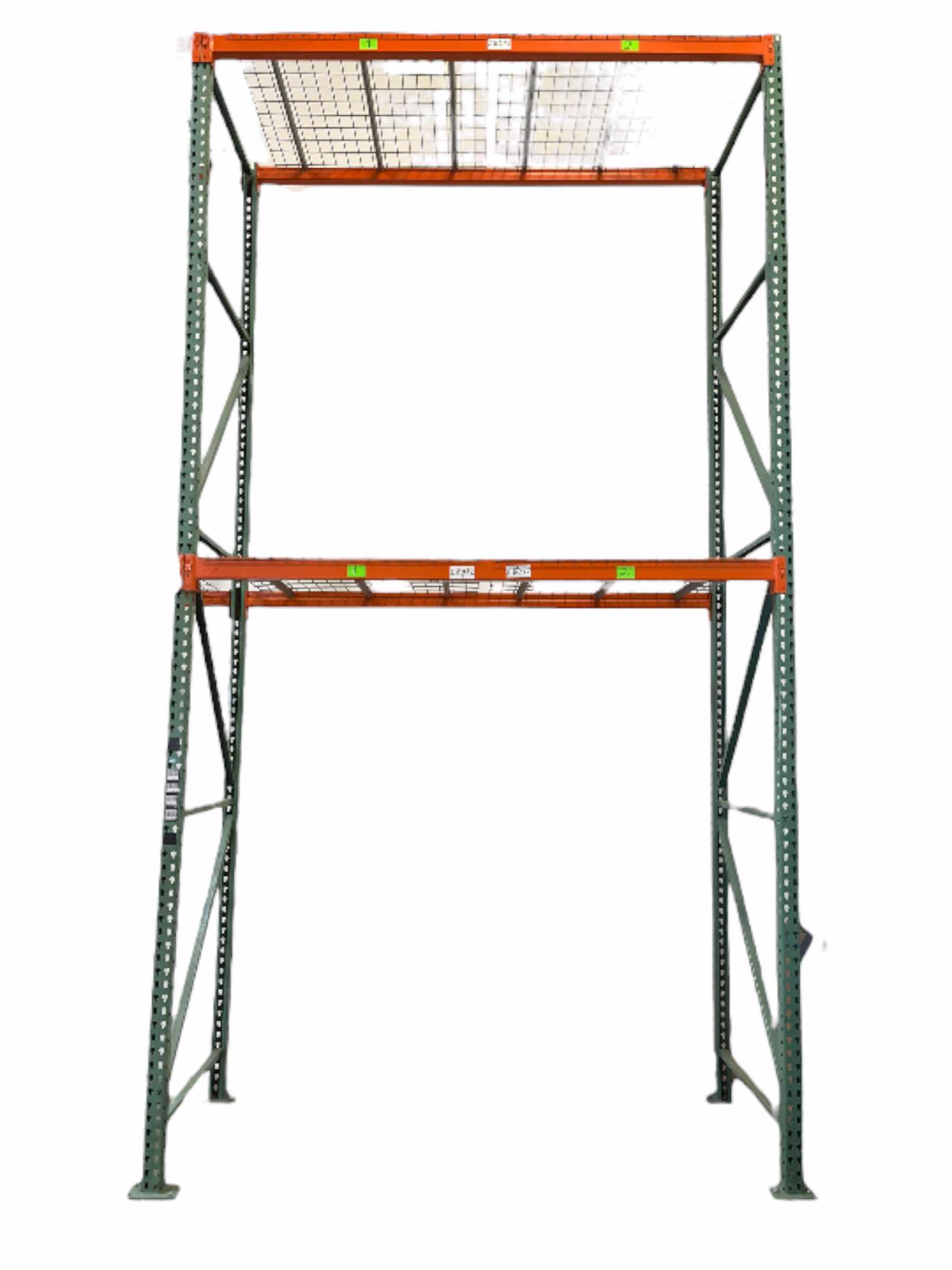 Photo 1 of SOURCE 4 INDUSTRIES PALLET RACK-2 TEARDROP UPRIGHTS 42” X 16’ , 4 TEARDROP CROSS BEAMS 3” X 98.75” ,4 GRATES 45” X 43” 8000LBS CAPACITY (READ NOTES)