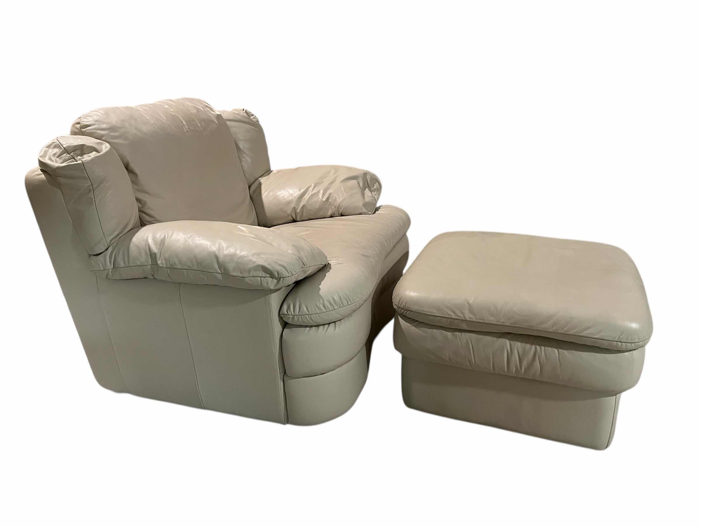 Photo 1 of ACTION INDUSTRIES OFF-WHITE LEATHER OVERSIZED CHAIR 44” X 38” H34” & OTTOMAN 26” X 16”
