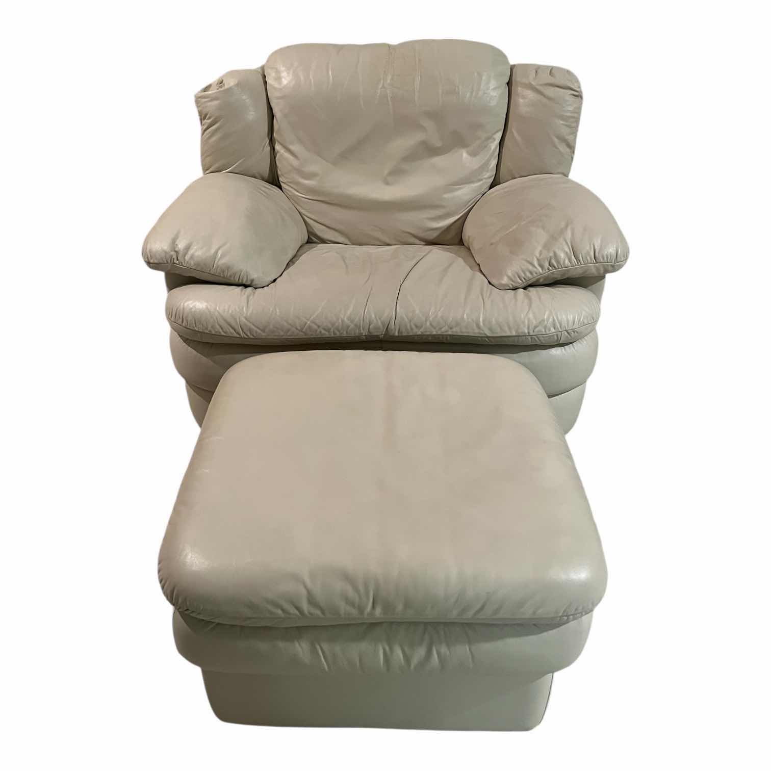Photo 1 of ACTION INDUSTRIES OFF-WHITE LEATHER OVERSIZED CHAIR 44” X 38” H34” & OTTOMAN 26” X 16”