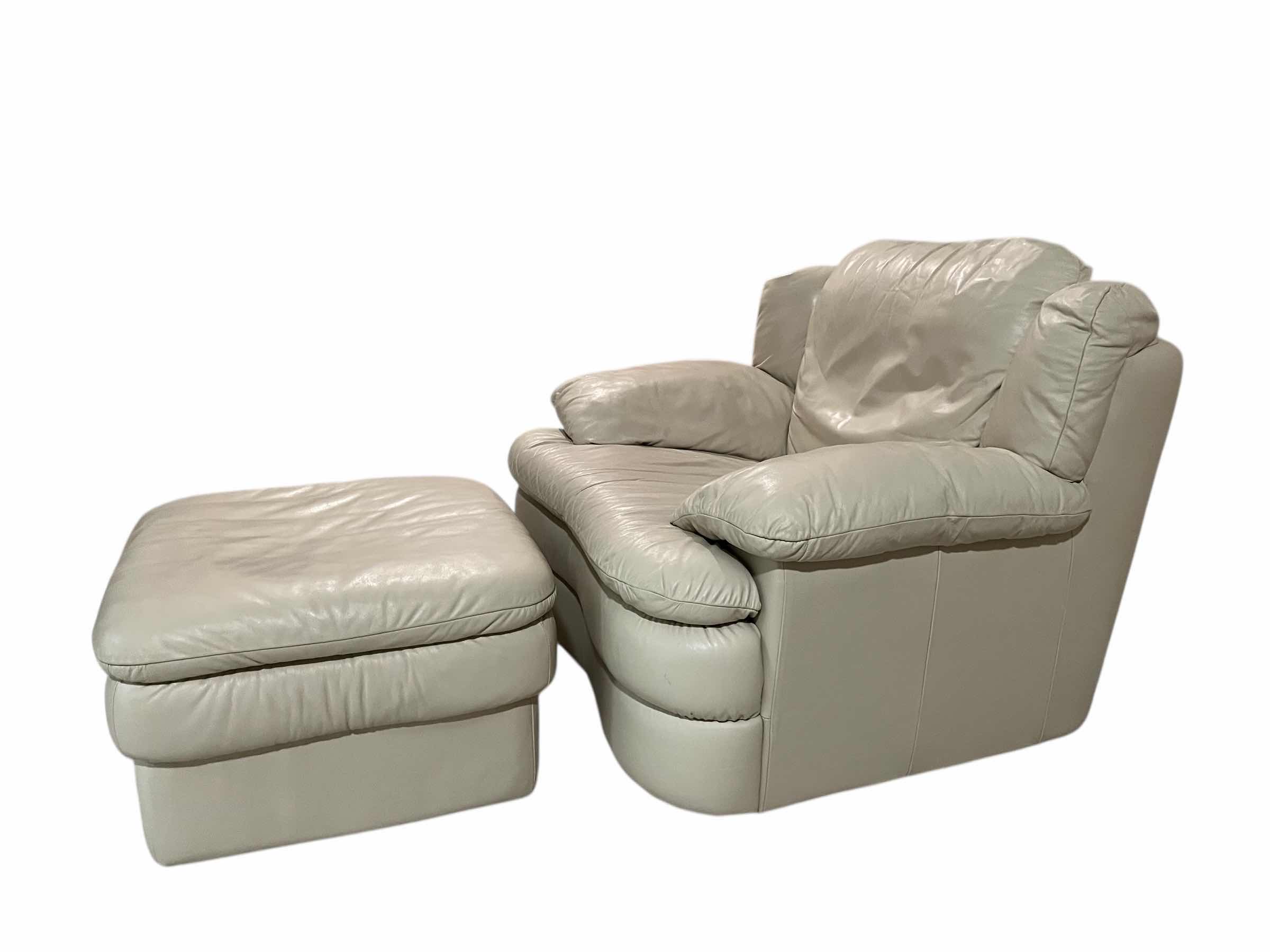 Photo 1 of ACTION INDUSTRIES OFF-WHITE LEATHER OVERSIZED CHAIR 44” X 38” H34” & OTTOMAN 26” X 16”