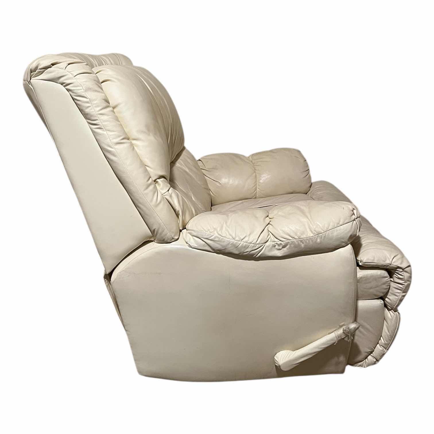 Photo 1 of ACTION INDUSTRIES OFF-WHITE LEATHER RECLINER CHAIR 40” X 45” H39”