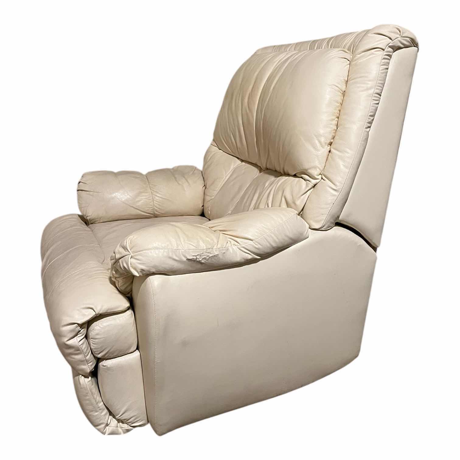 Photo 1 of ACTION INDUSTRIES OFF-WHITE LEATHER RECLINER CHAIR 40” X 45” H39”