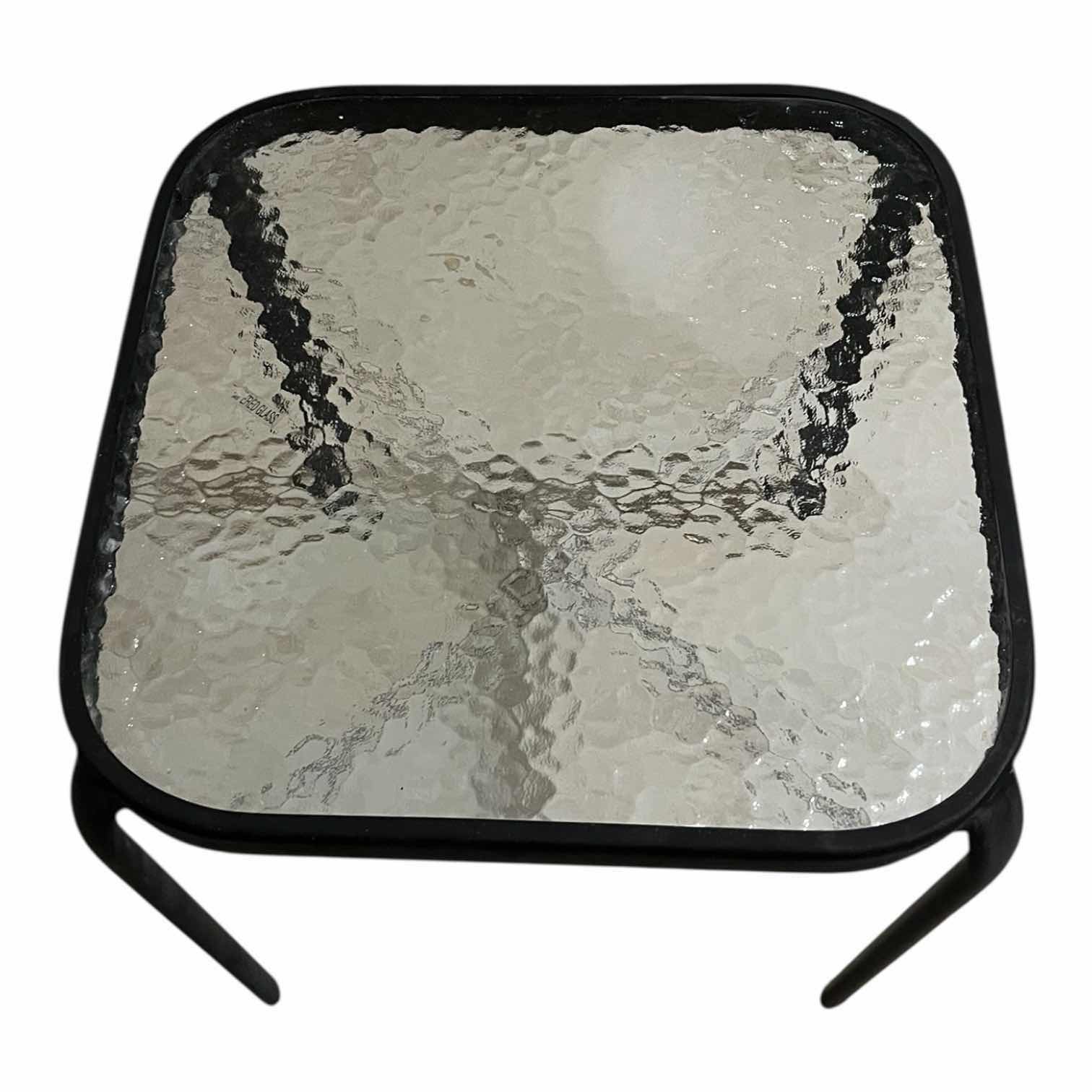 Photo 1 of $29.  BEVELED GLASS TOP BLACK METAL FRAME PATIO SIDE TABLE 16” X 16” H17”