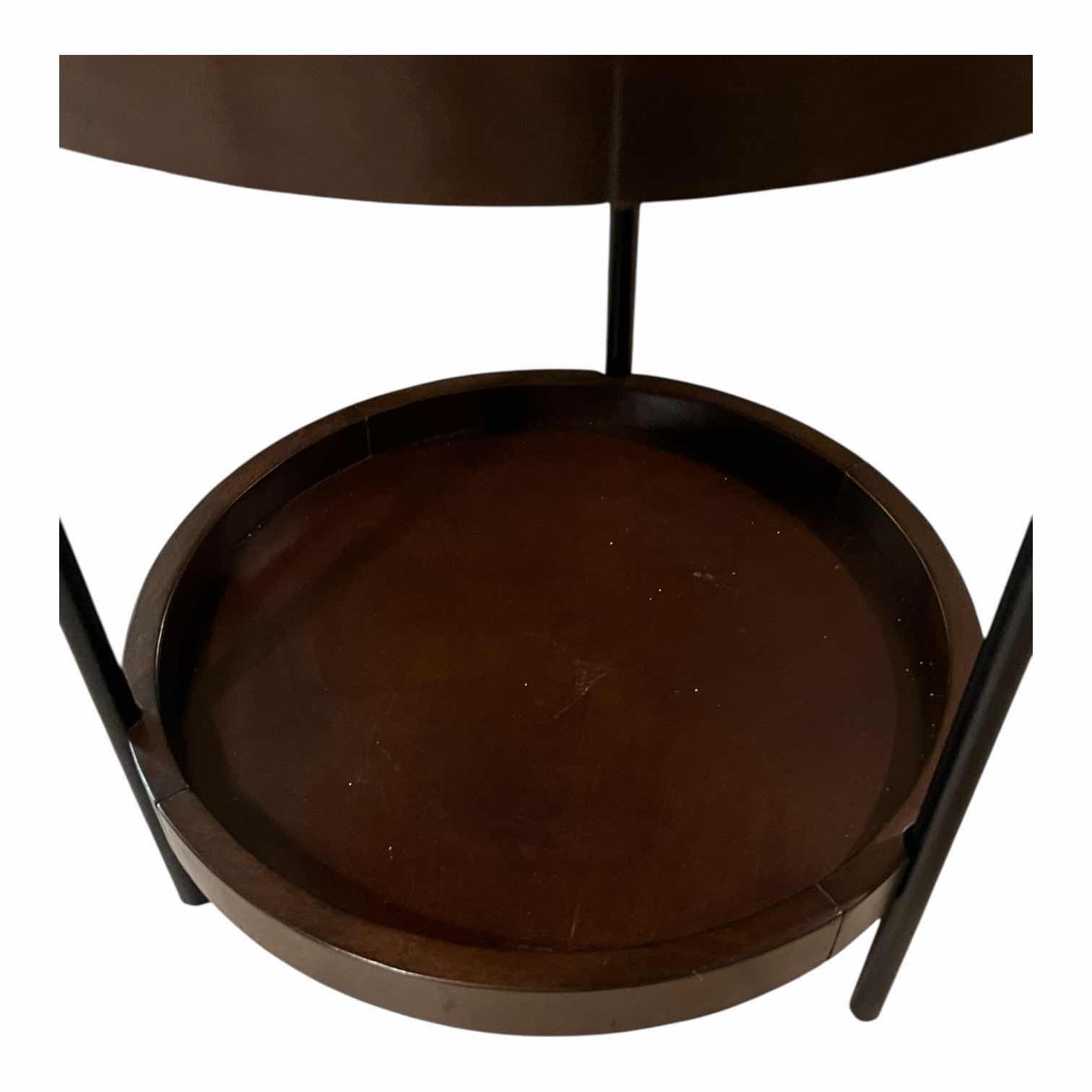 Photo 1 of PACIFIC COAST LIGHTING 2 TIER MAHOGANY WOOD FINISH ACCENT TABLE W GLASS INSERT 20” X 24”