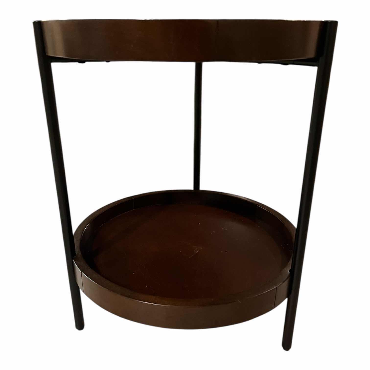 Photo 1 of PACIFIC COAST LIGHTING 2 TIER MAHOGANY WOOD FINISH ACCENT TABLE W GLASS INSERT 20” X 24”