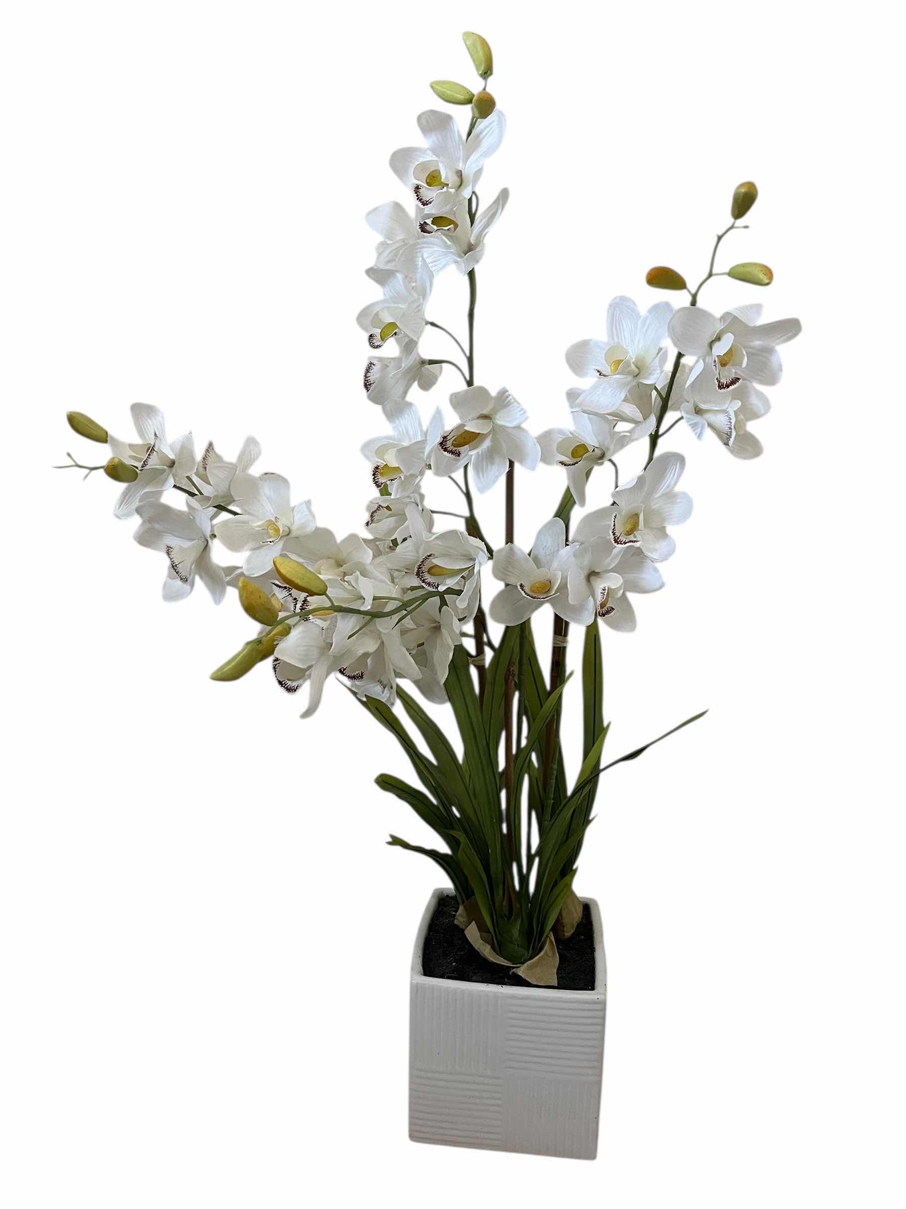 Photo 1 of WHITE ORCHIDS ARTIFICIAL PLANT W WHITE SQUARE PLANER POT 6” X 5.5”
