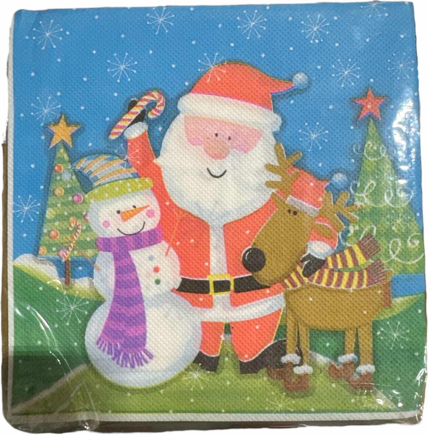 Photo 1 of CASE OF HOME-X SANTA CLAUSE SNOWMAN AND REINDEER PAPER NAPKINS 6.5” (75 SETS/48PCS PER SET/3600 TOTAL) READ NOTES