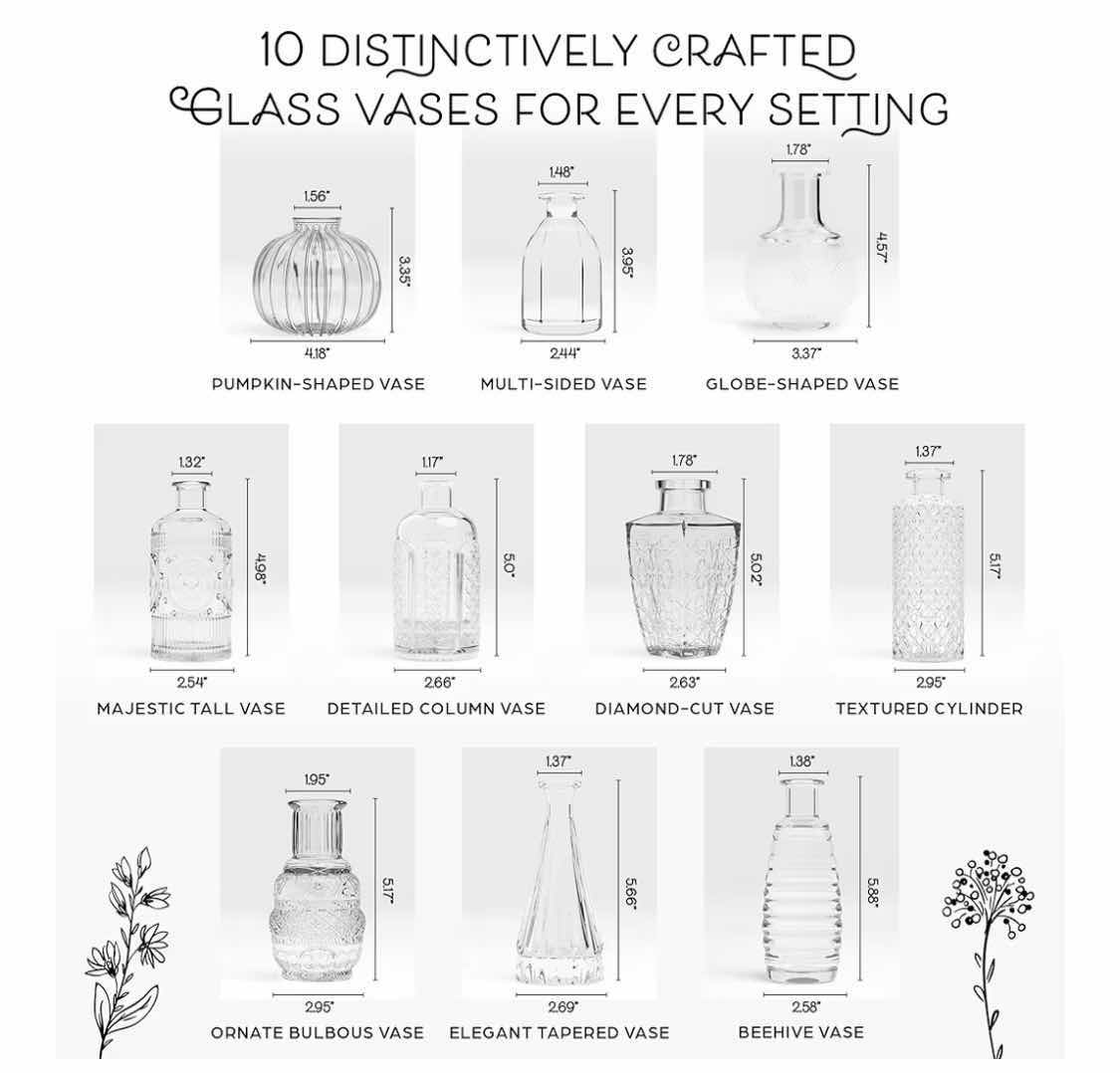 Photo 1 of NEW CASE OF ADORA SMALL BUD GLASS VASES SET OF 10 (4PCS PER CASE)