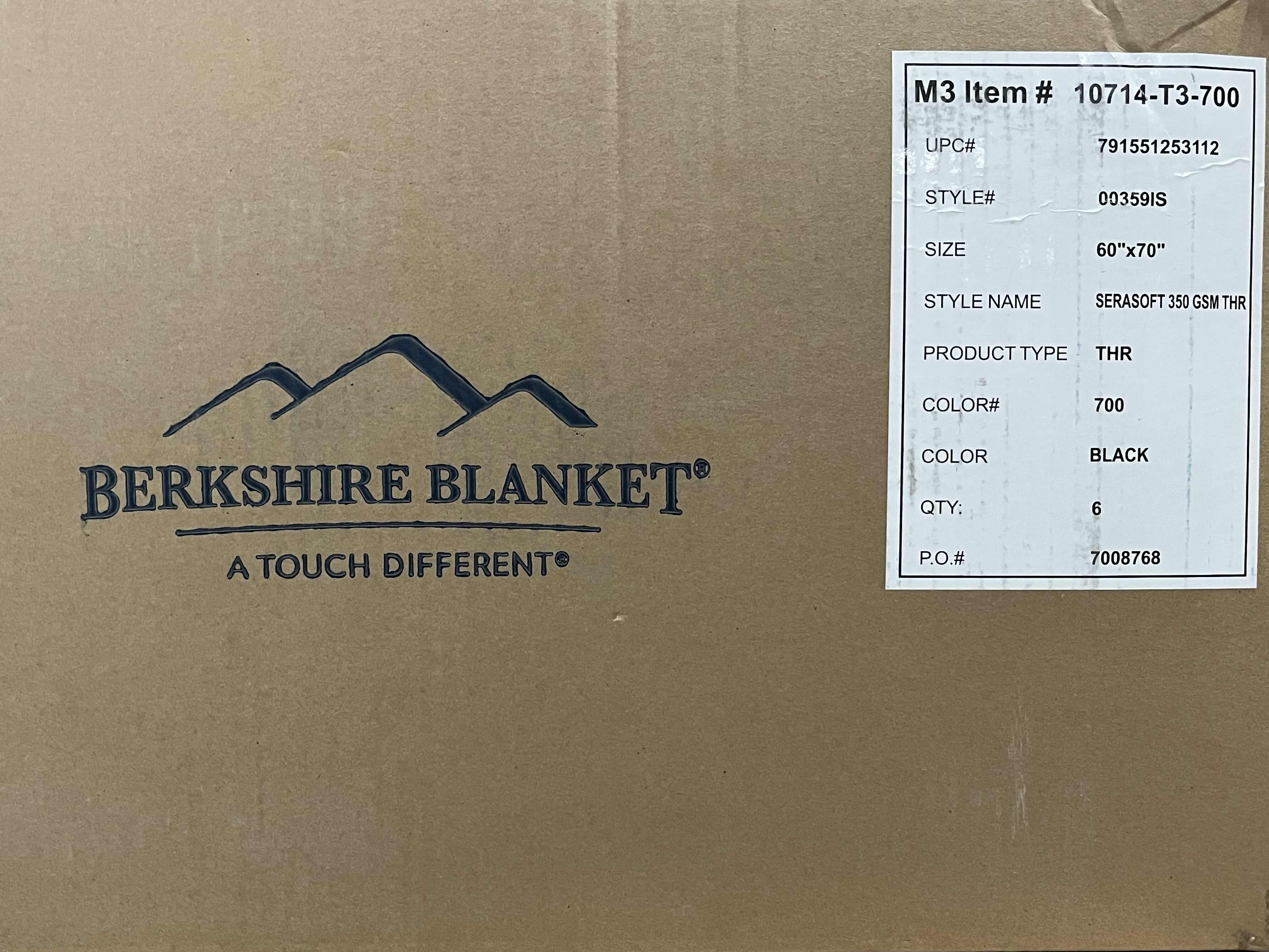 Photo 1 of NEW CASE OF BERKSHIRE BLACK GENUINE SERASOFT OVERSIZED THROW BLANKETS 60"x 70" (6PCS PER CASE)