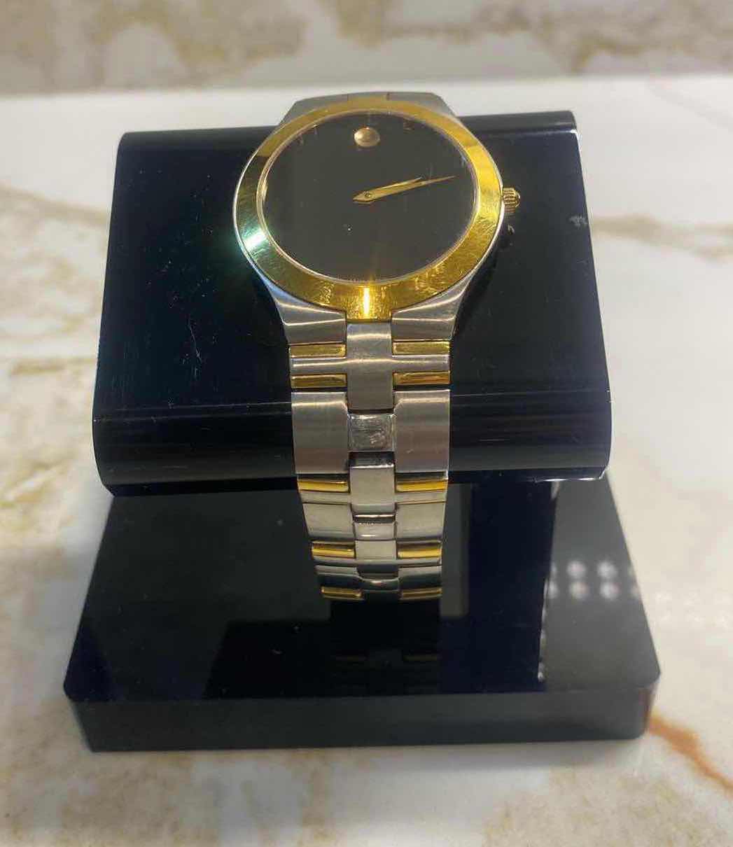 View 1 of MENS MOVADO TWO TONE BLACK DIAL GOLD ACCENTS STAINLESS STEEL WATCH