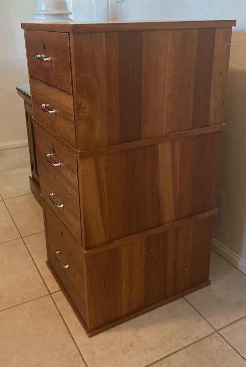 View 3 of MODULAR WOODEN FILE CABINET SYSTEM W MULTIPLE LOCKING DRAWERS & BRASS TONE PULLS 18" X 22" H 40"