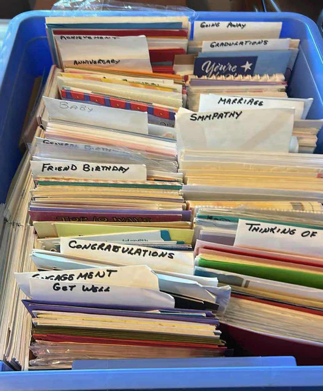 View 1 of CONTENTS OF BLUE CONTAINER ASSORTED GREETING CARDS