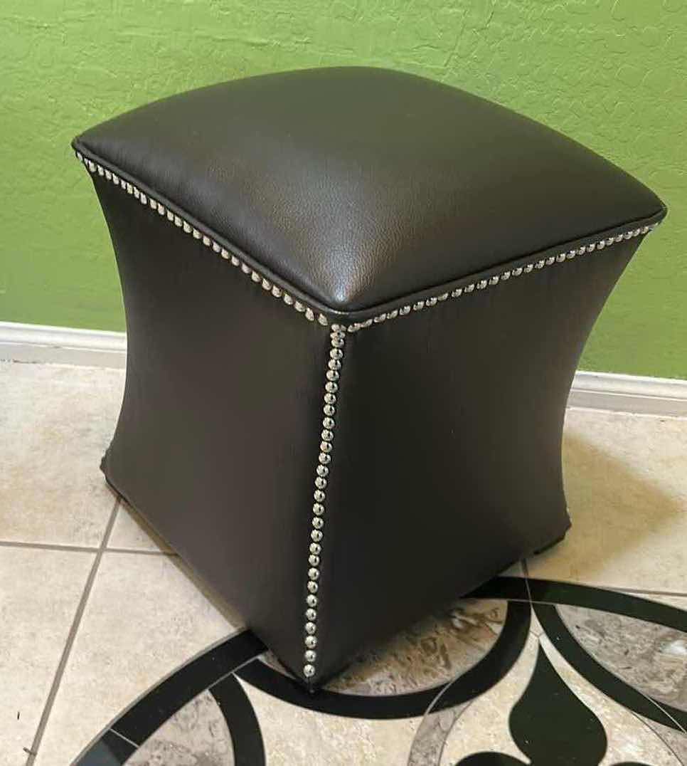View 2 of 2-DARK BROWN MODERN LEATHER OTTOMANS